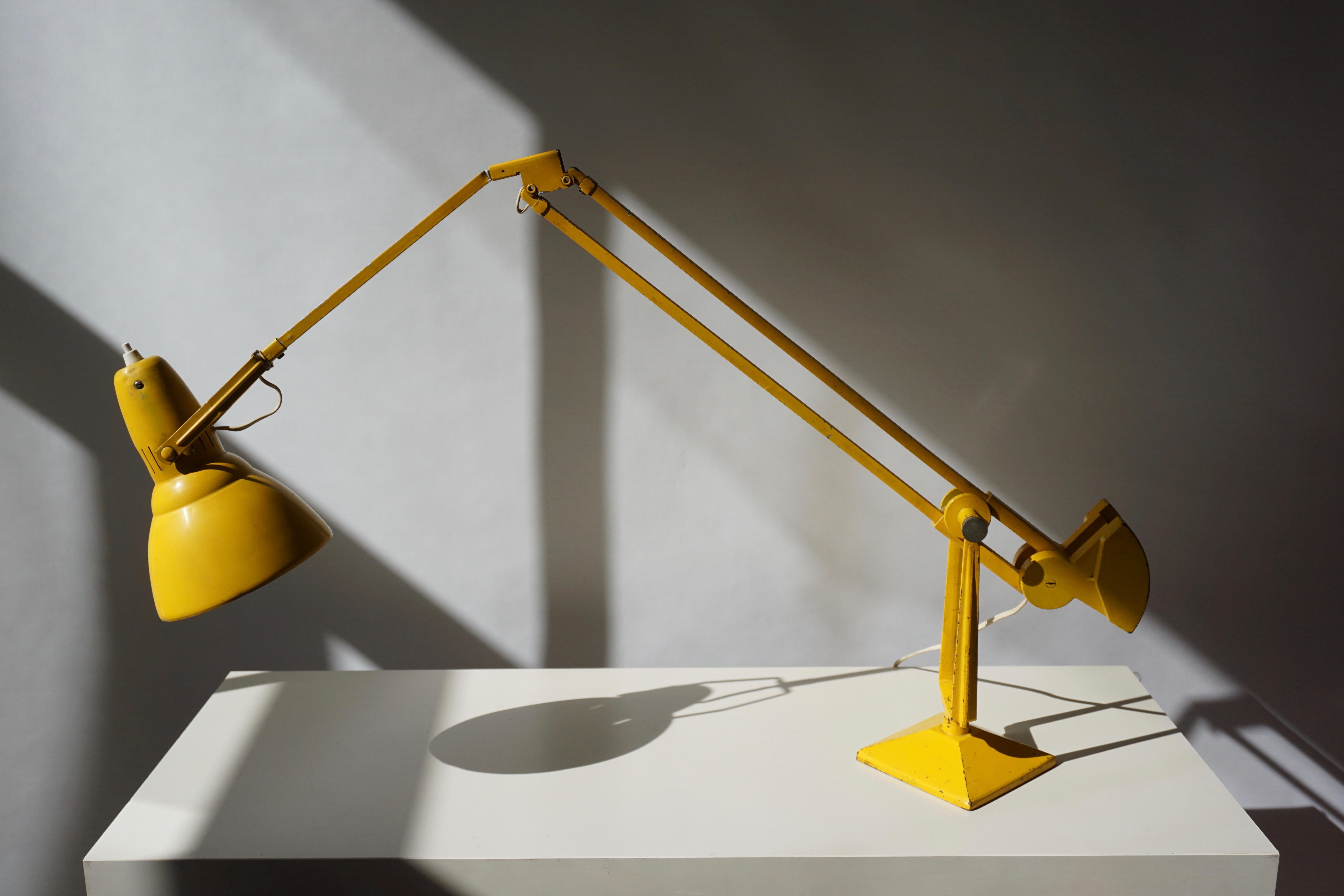 European Erpe Belgium Yellow Metal Adjustable Desk Lamp