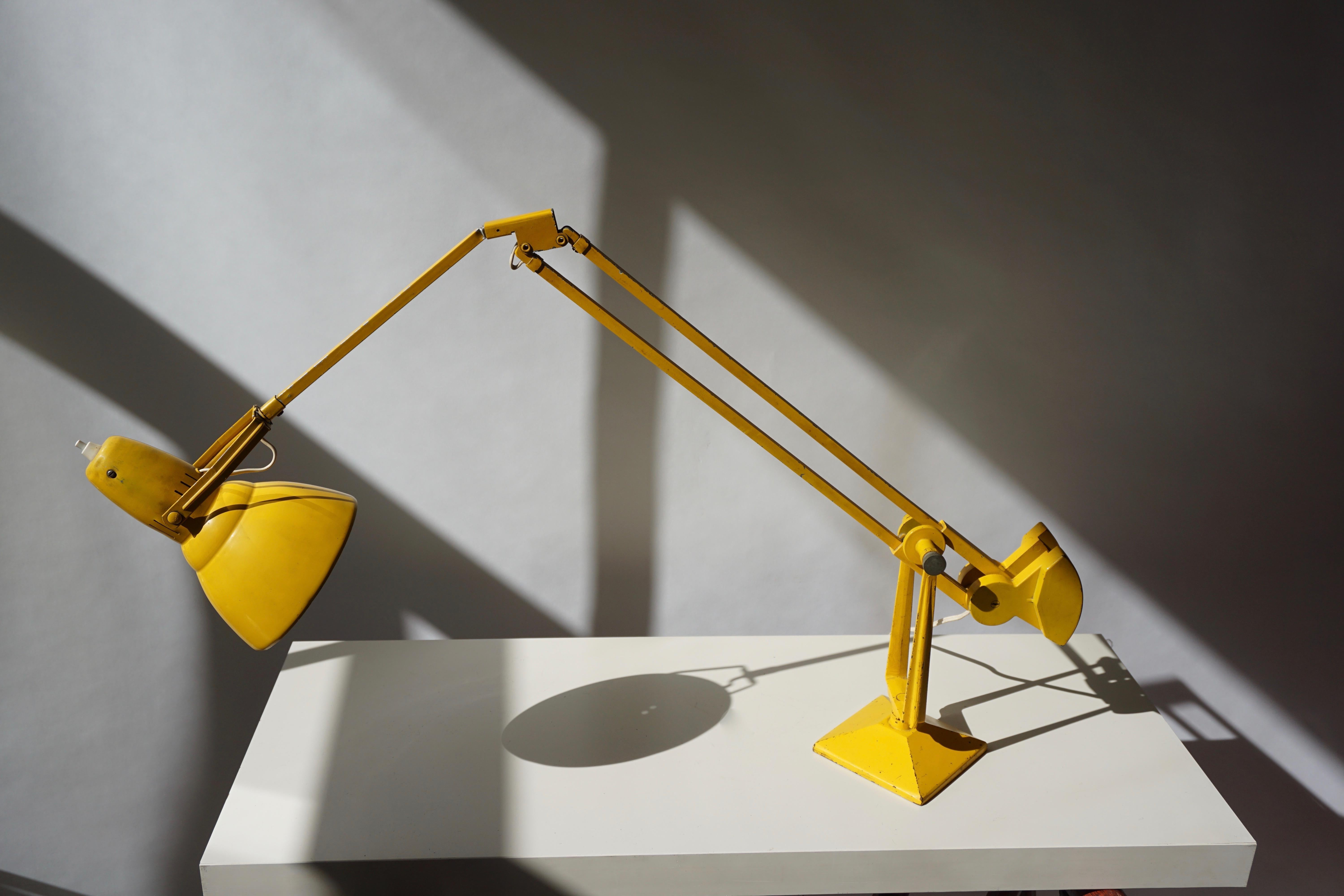 20th Century Erpe Belgium Yellow Metal Adjustable Desk Lamp