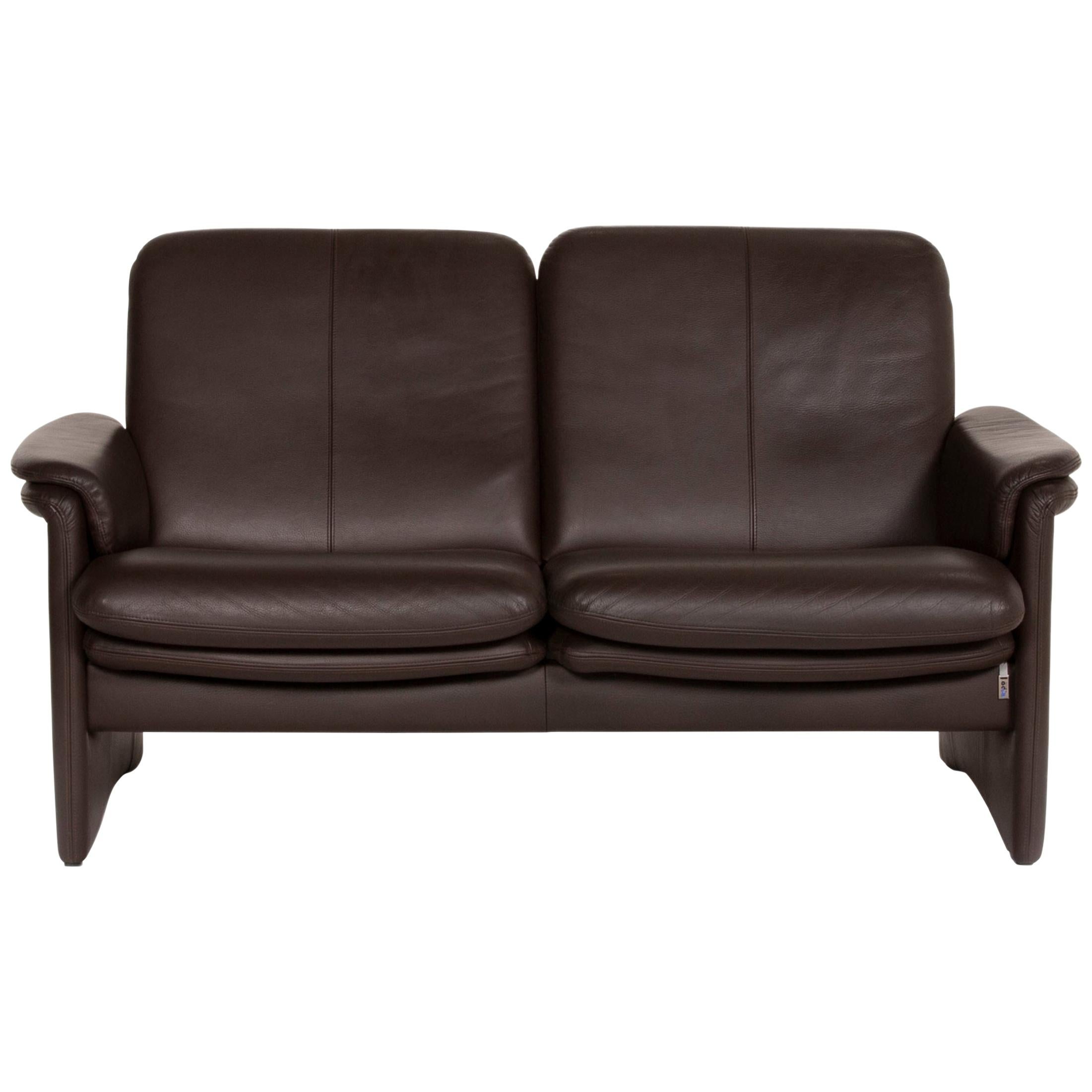 Erpo City Leather Sofa Brown Dark Brown Two-Seat Couch For Sale