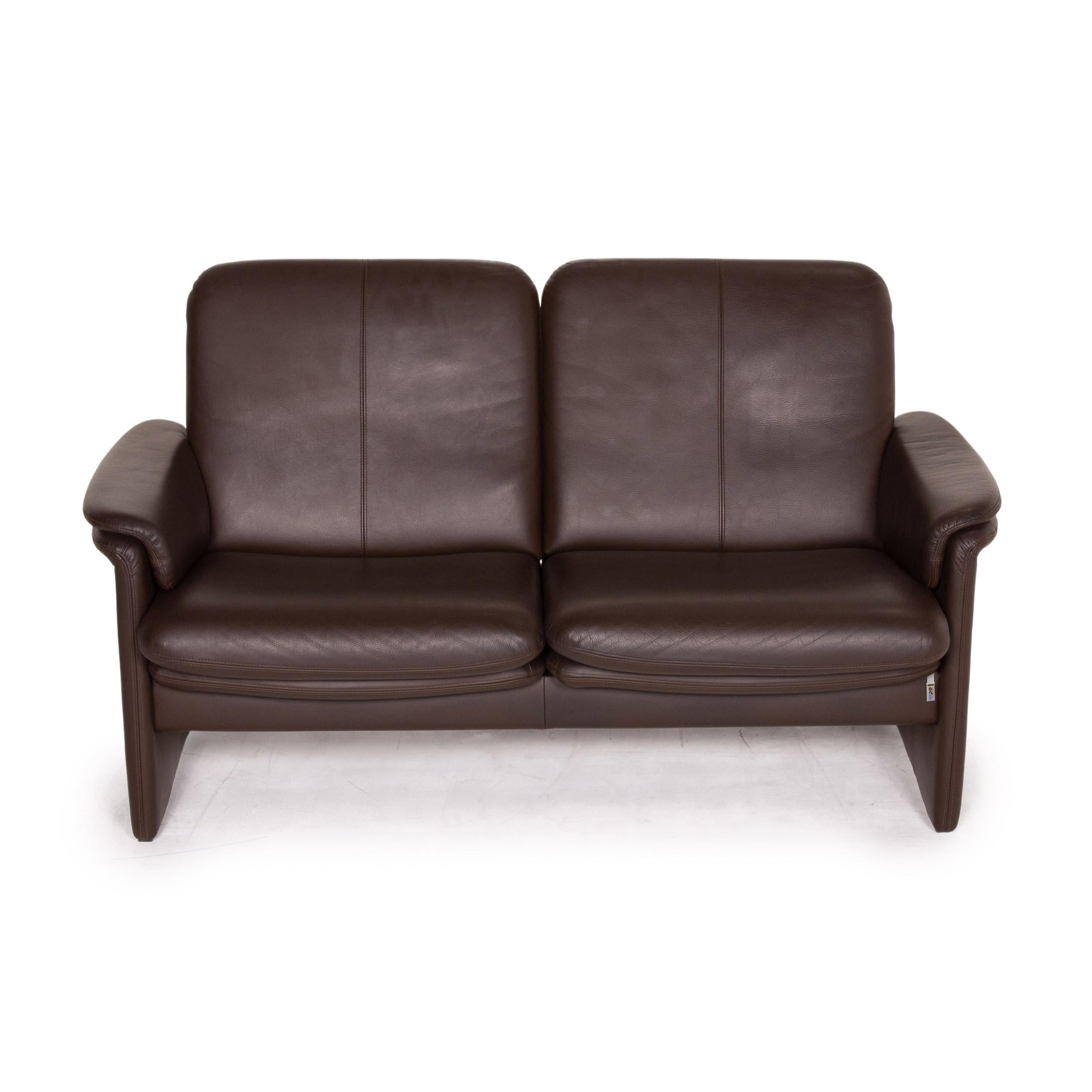 Erpo City Leather Sofa Brown Dark Brown Two-Seat Couch For Sale 4