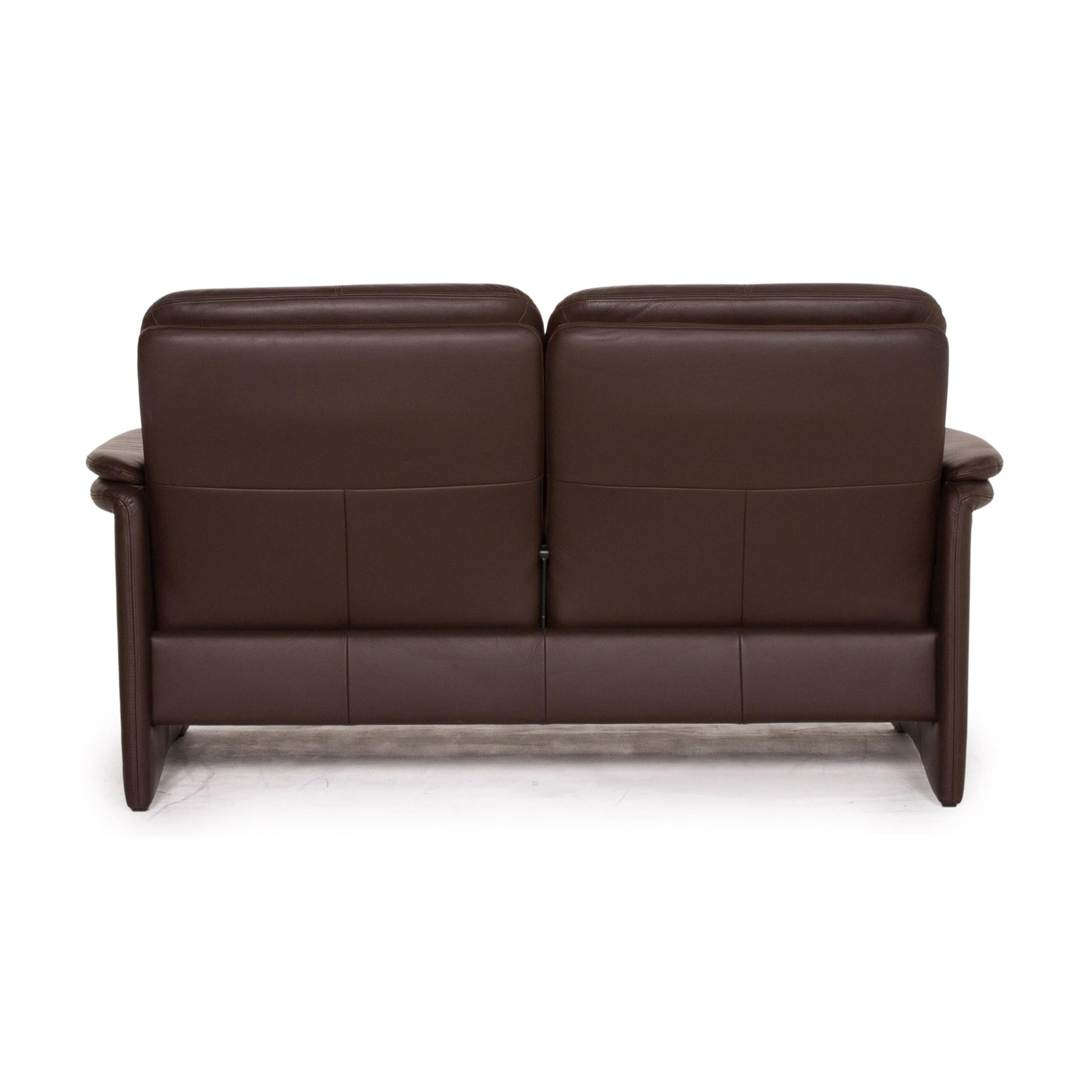 Erpo City Leather Sofa Brown Dark Brown Two-Seat Couch For Sale 6