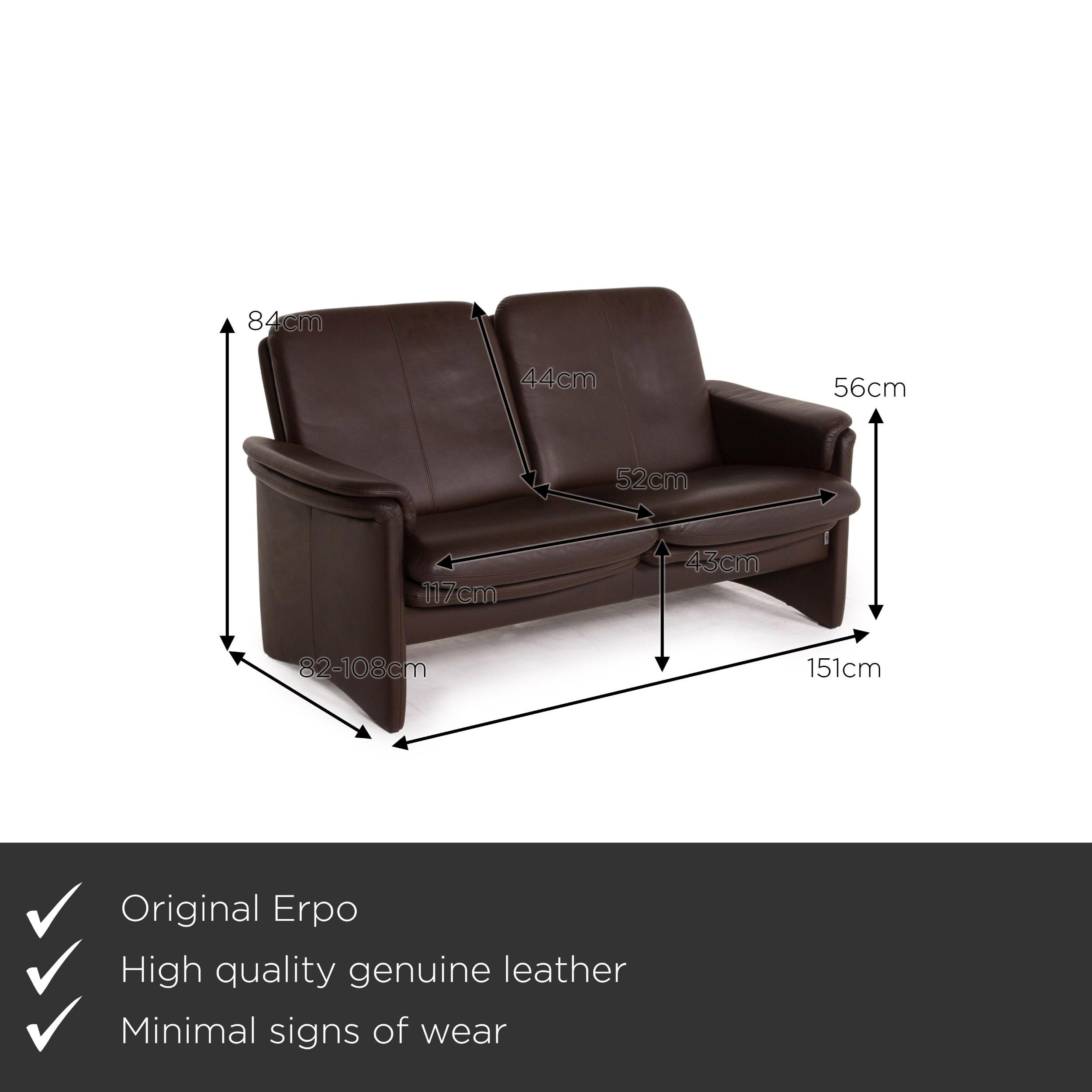 We present to you an Erpo City leather sofa brown dark brown two-seat couch.
 

 Product measurements in centimeters:
 

Depth 82
Width 151
Height 84
Seat height 43
Rest height 56
Seat depth 52
Seat width 117
Back height 44.
 