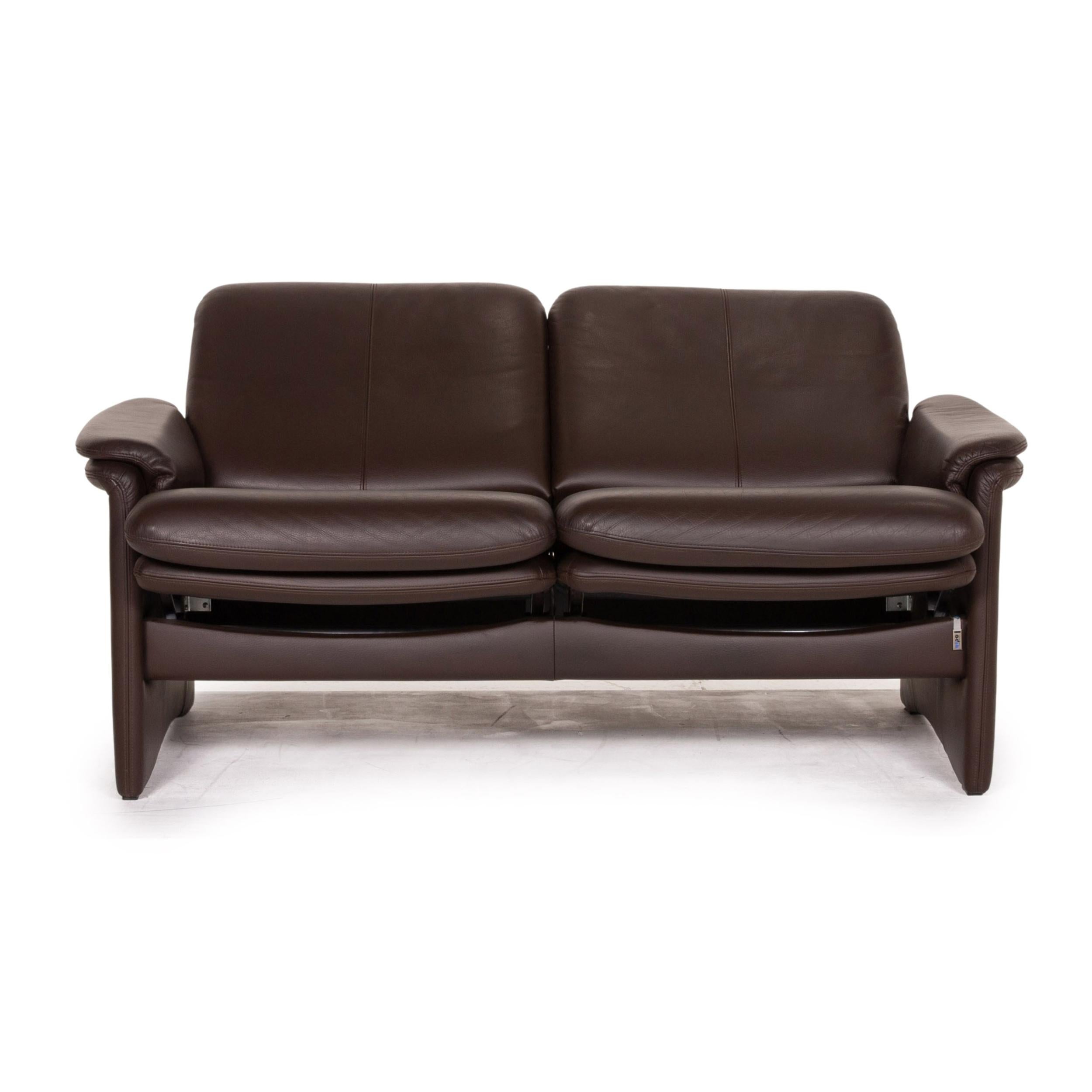 Modern Erpo City Leather Sofa Brown Dark Brown Two-Seat Couch For Sale