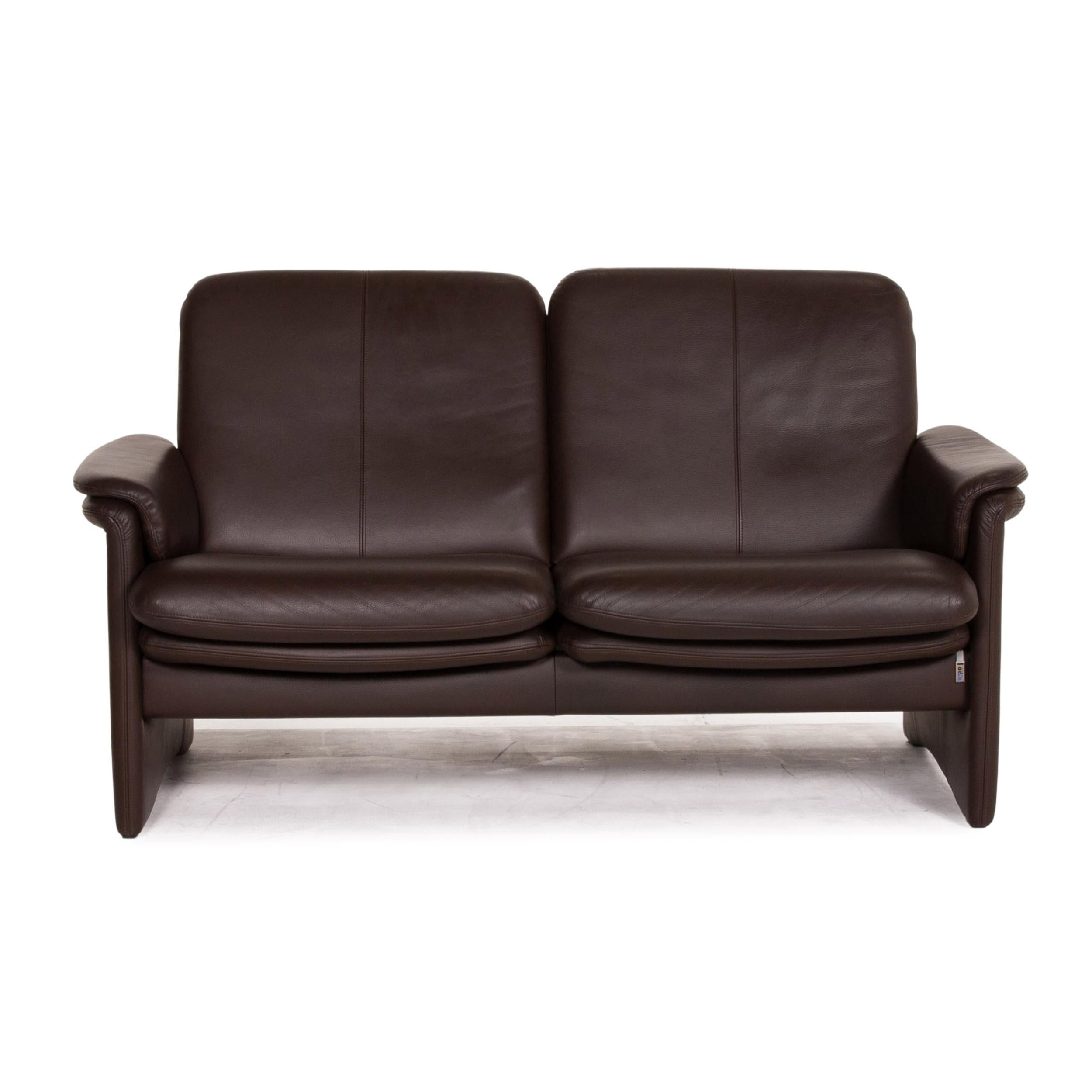 Erpo City Leather Sofa Brown Dark Brown Two-Seat Couch For Sale 2