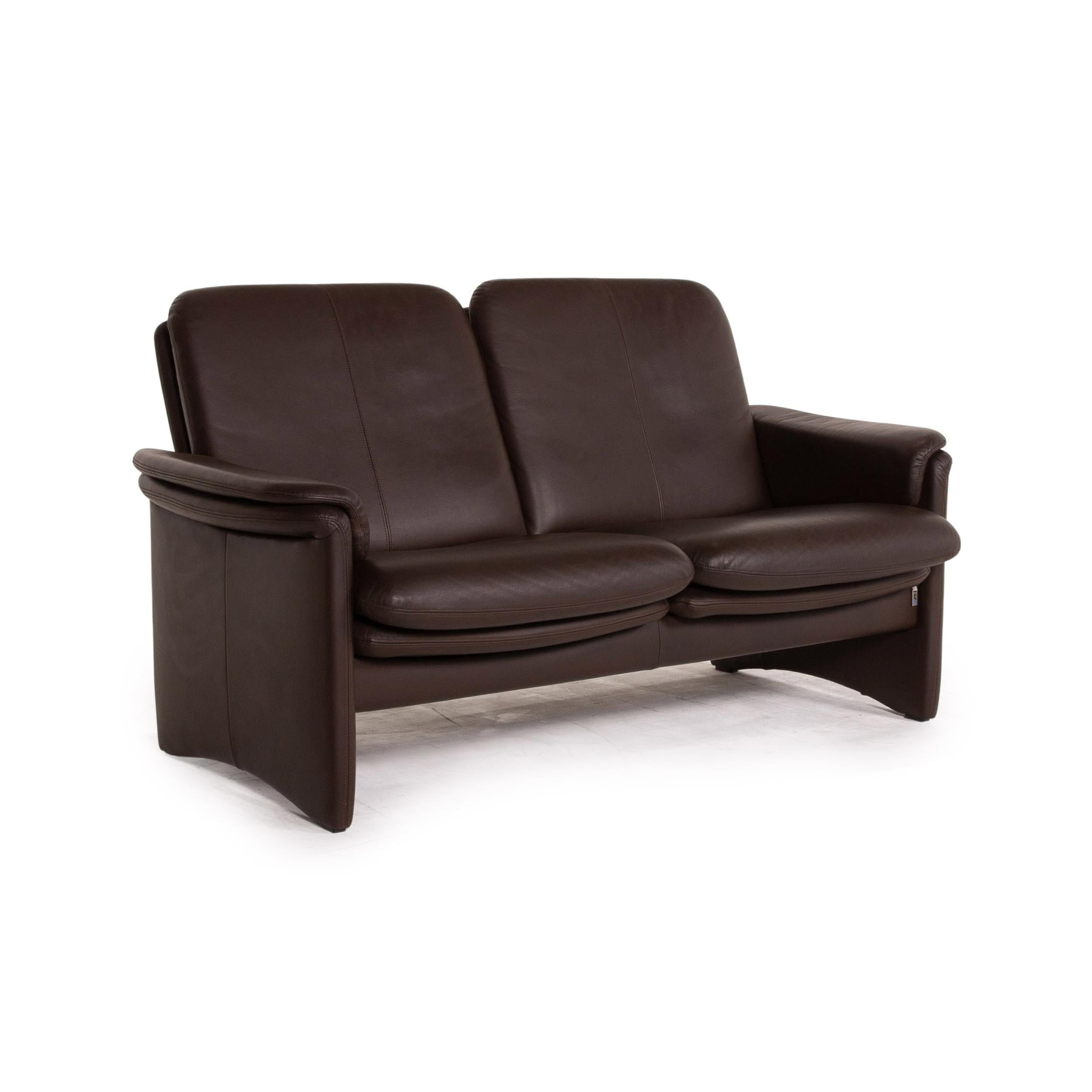 Erpo City Leather Sofa Brown Dark Brown Two-Seat Couch For Sale 3