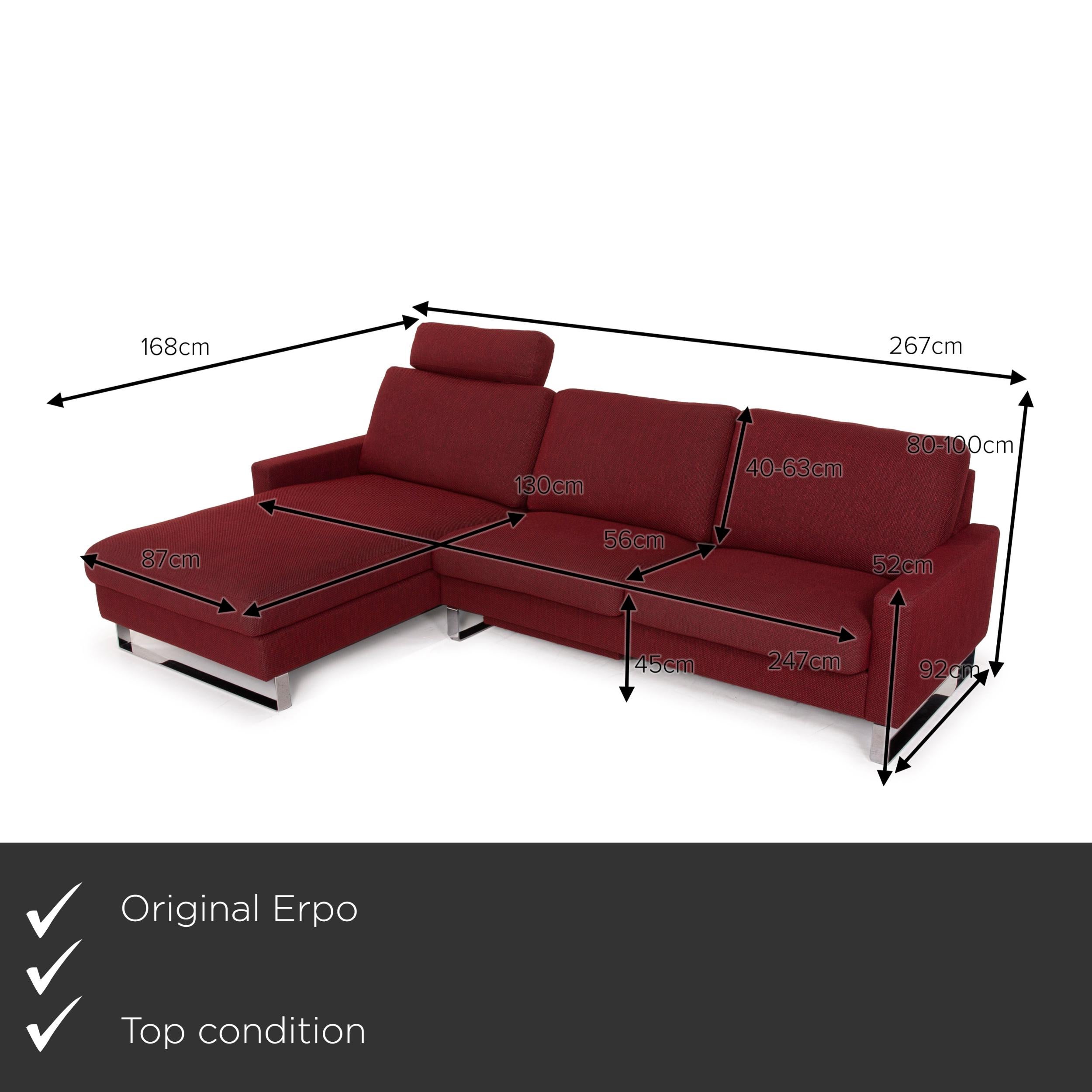 We present to you an Erpo CL 500 fabric sofa red corner sofa.
 

 Product measurements in centimeters:
 

Depth: 168
Width: 168
Height: 80
Seat height: 45
Rest height: 52
Seat depth: 130
Seat width: 243
Back height: 40.
 