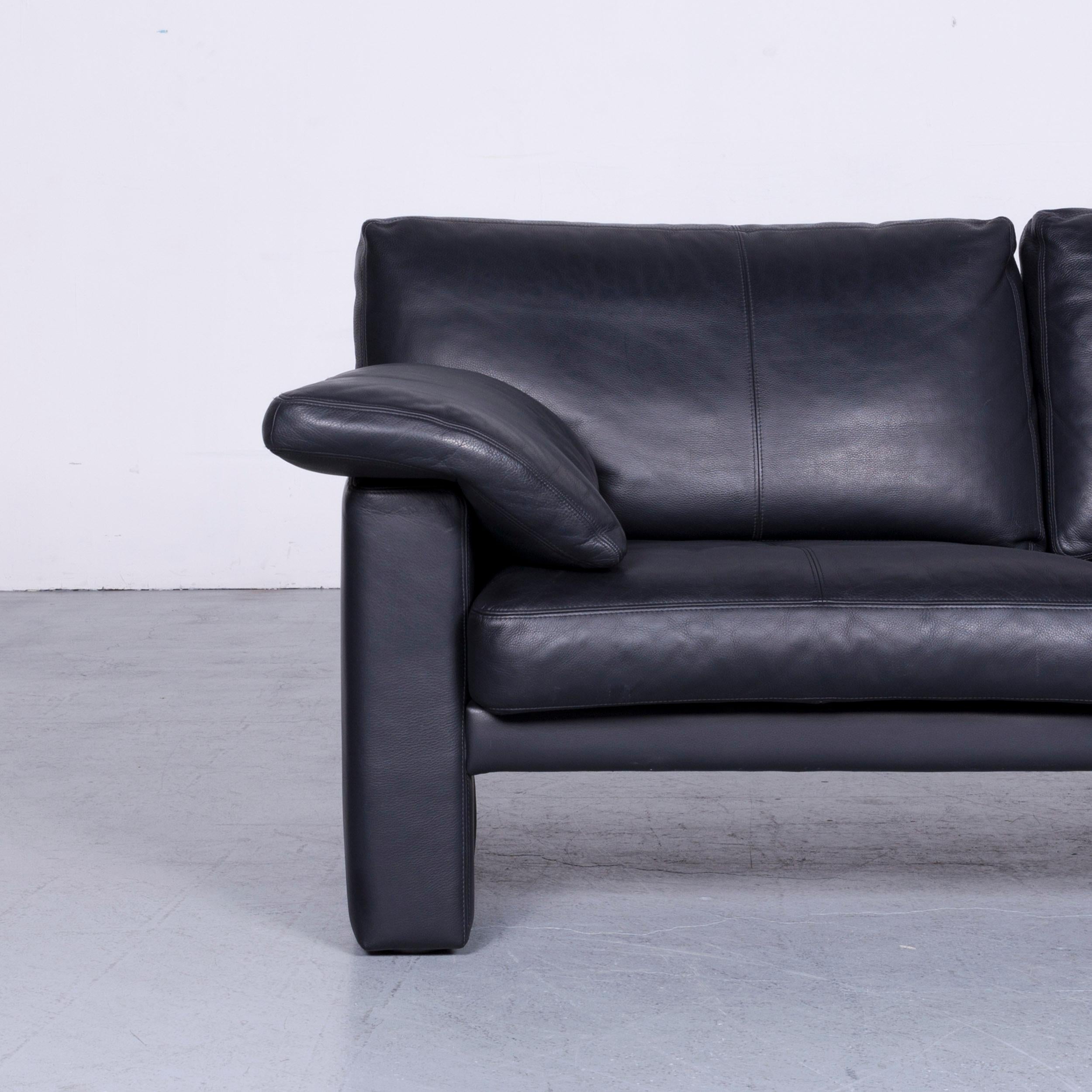 Modern Erpo Designer Leather Sofa Black Two-Seat Couch