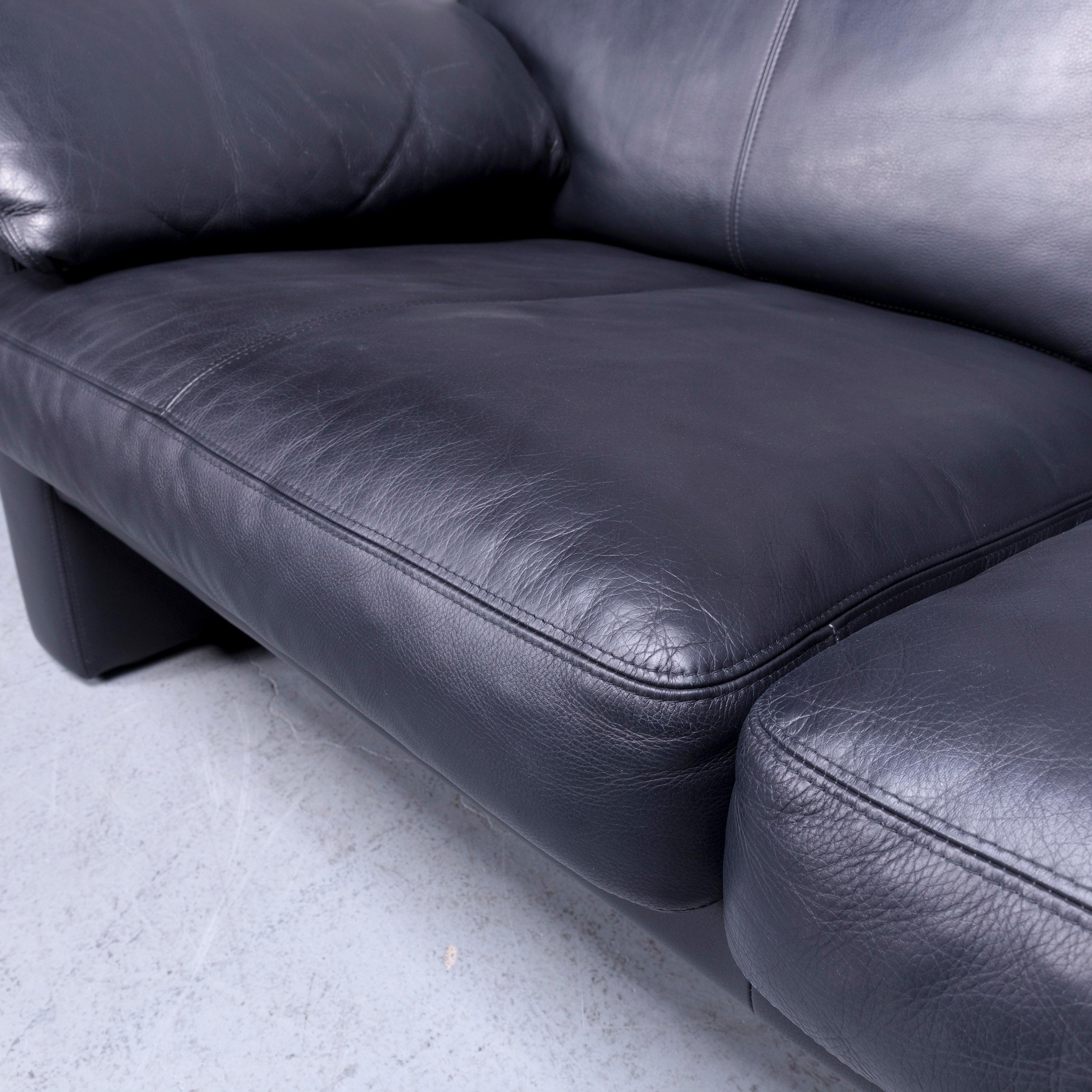 Contemporary Erpo Designer Leather Sofa Black Two-Seat Couch