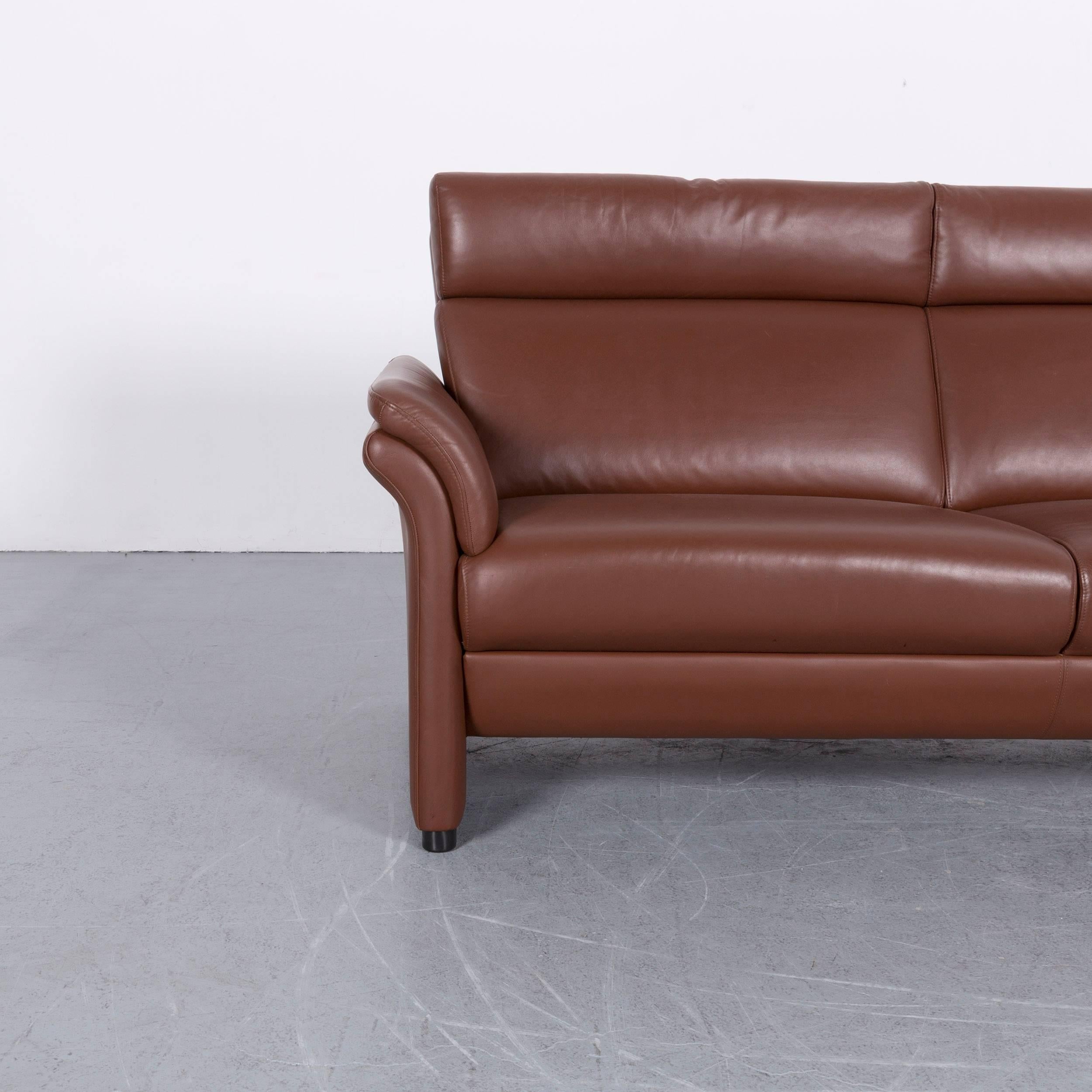 German Erpo Designer Leather Sofa Set Brown Two-Seat, Armchair, Foot-Stool