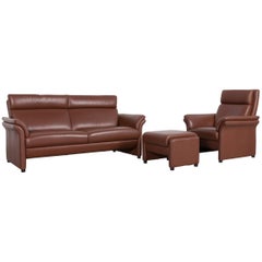 Erpo Designer Leather Sofa Set Brown Two-Seat, Armchair, Foot-Stool