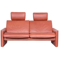 Erpo Designer Sofa Leather Brown Two-Seat Couch Modern Recliner