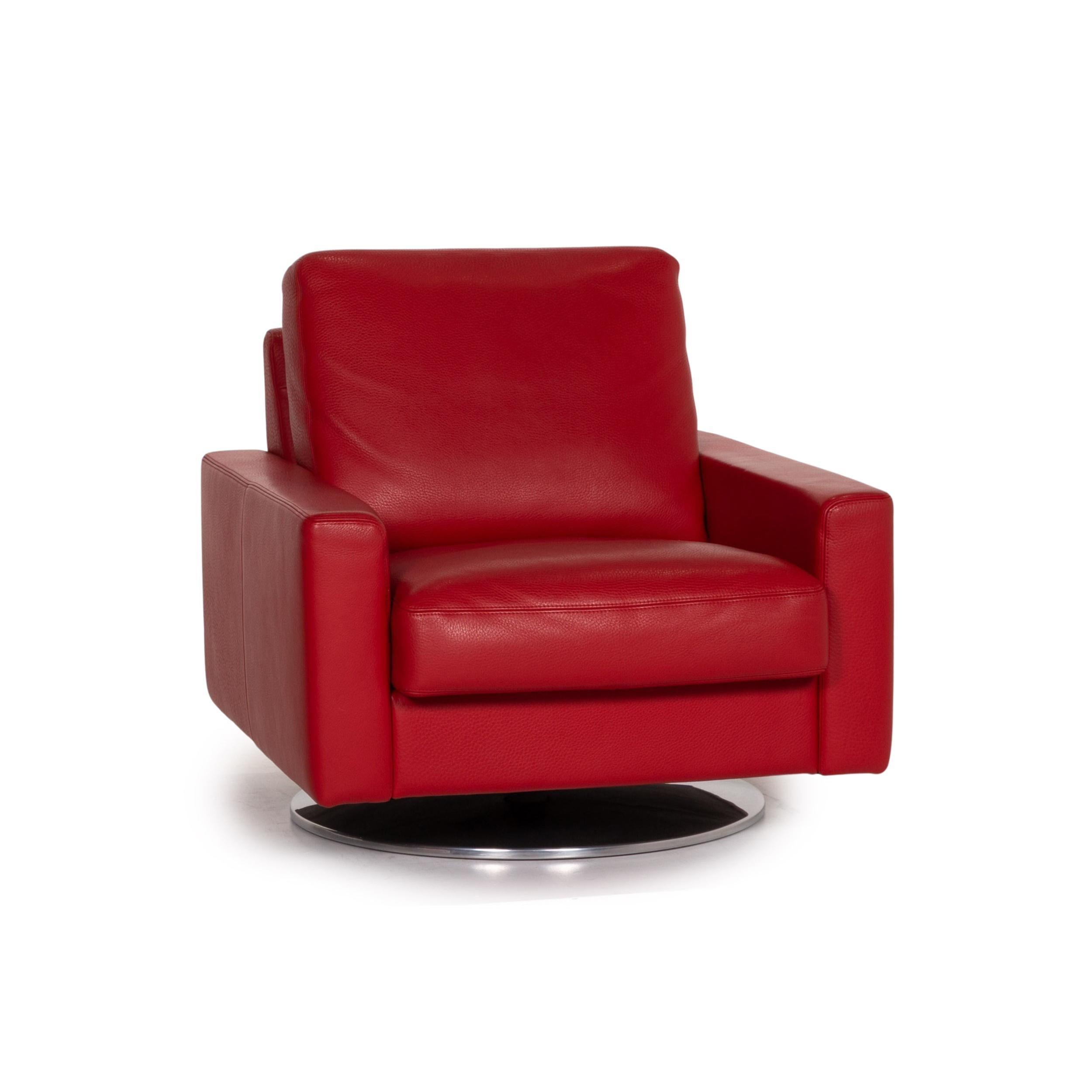 Modern Erpo Leather Armchair Incl. Stool Red