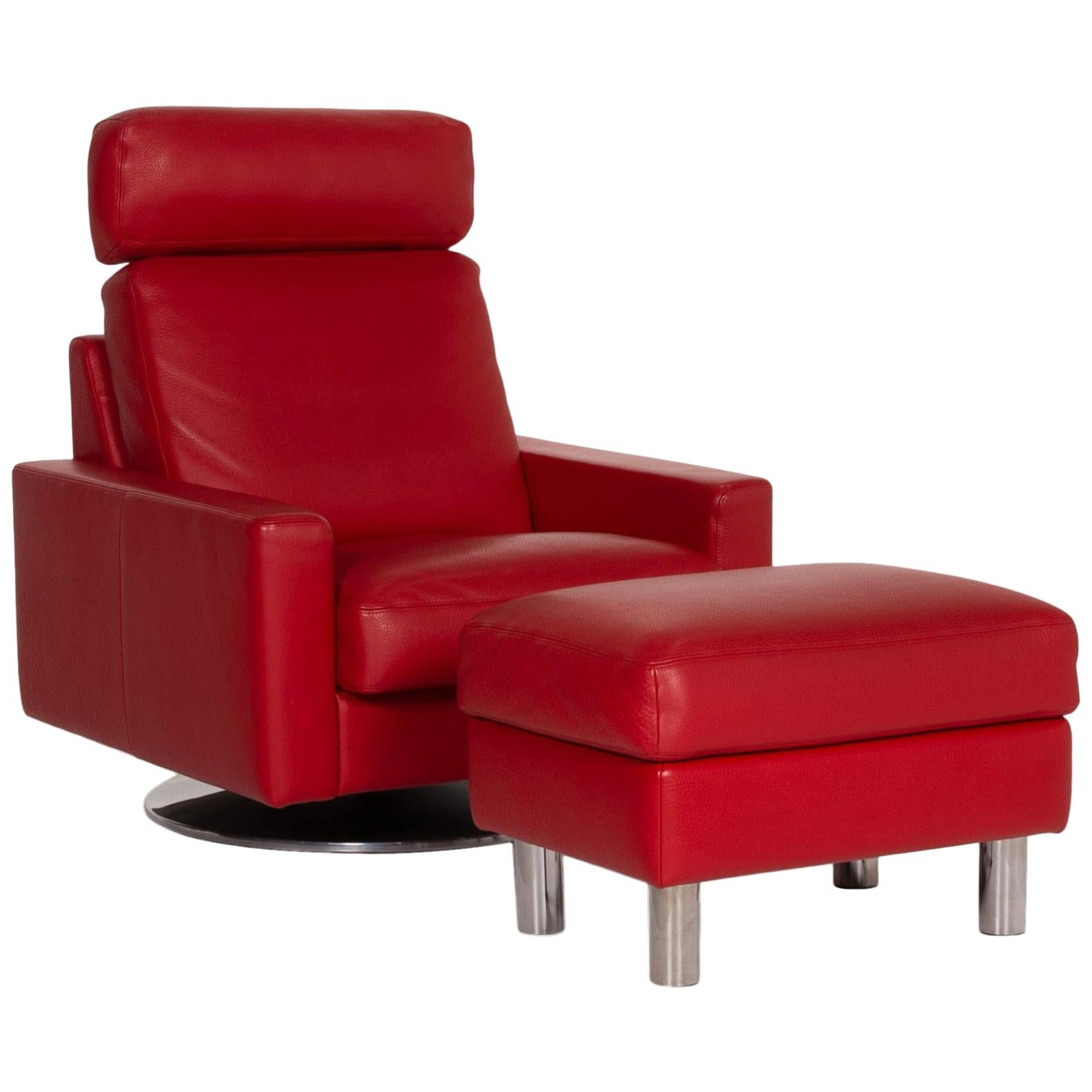 Erpo Leather Armchair Incl. Stool Red