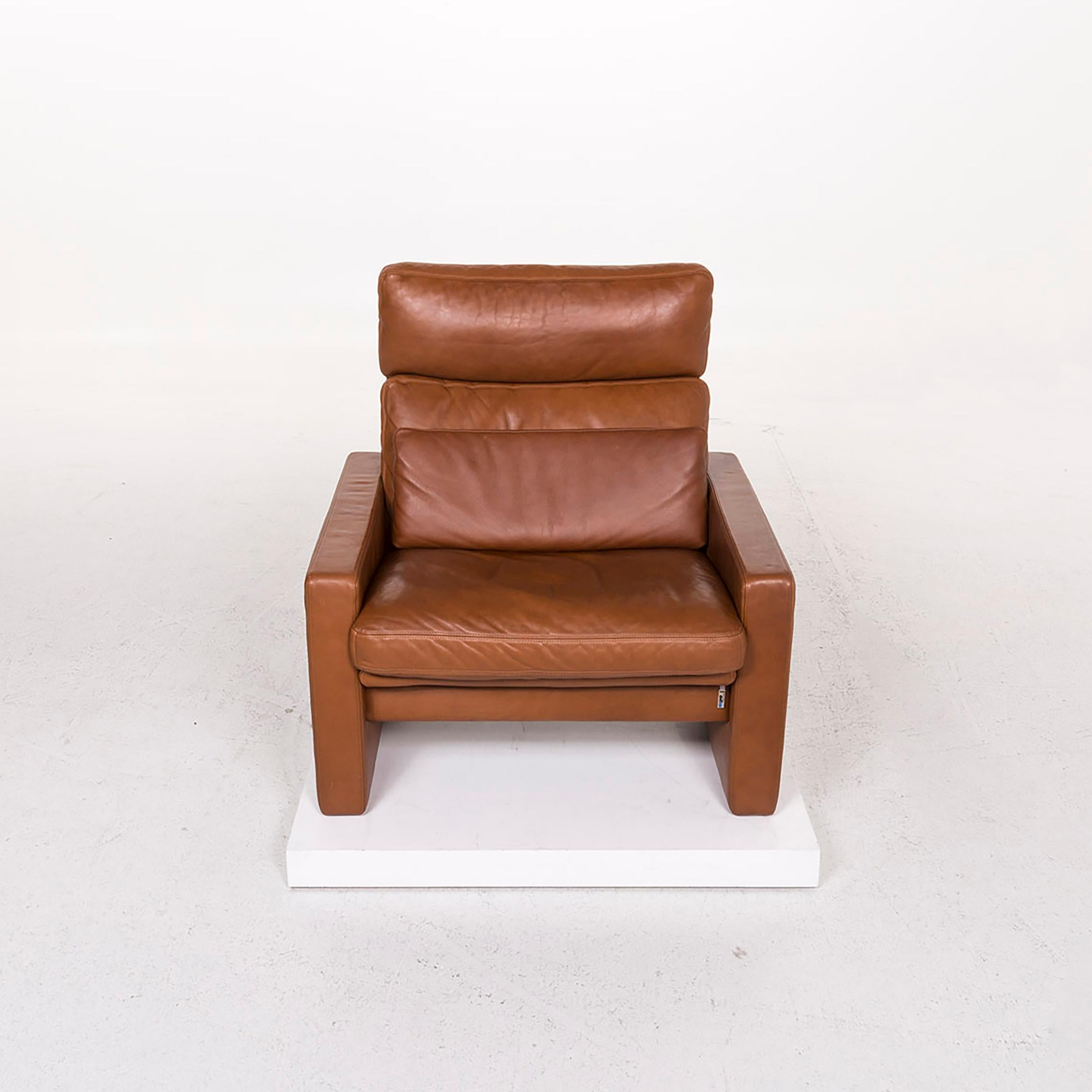 Erpo Leather Armchair Set Cognac Brown 1 Armchair 1 Stool 6