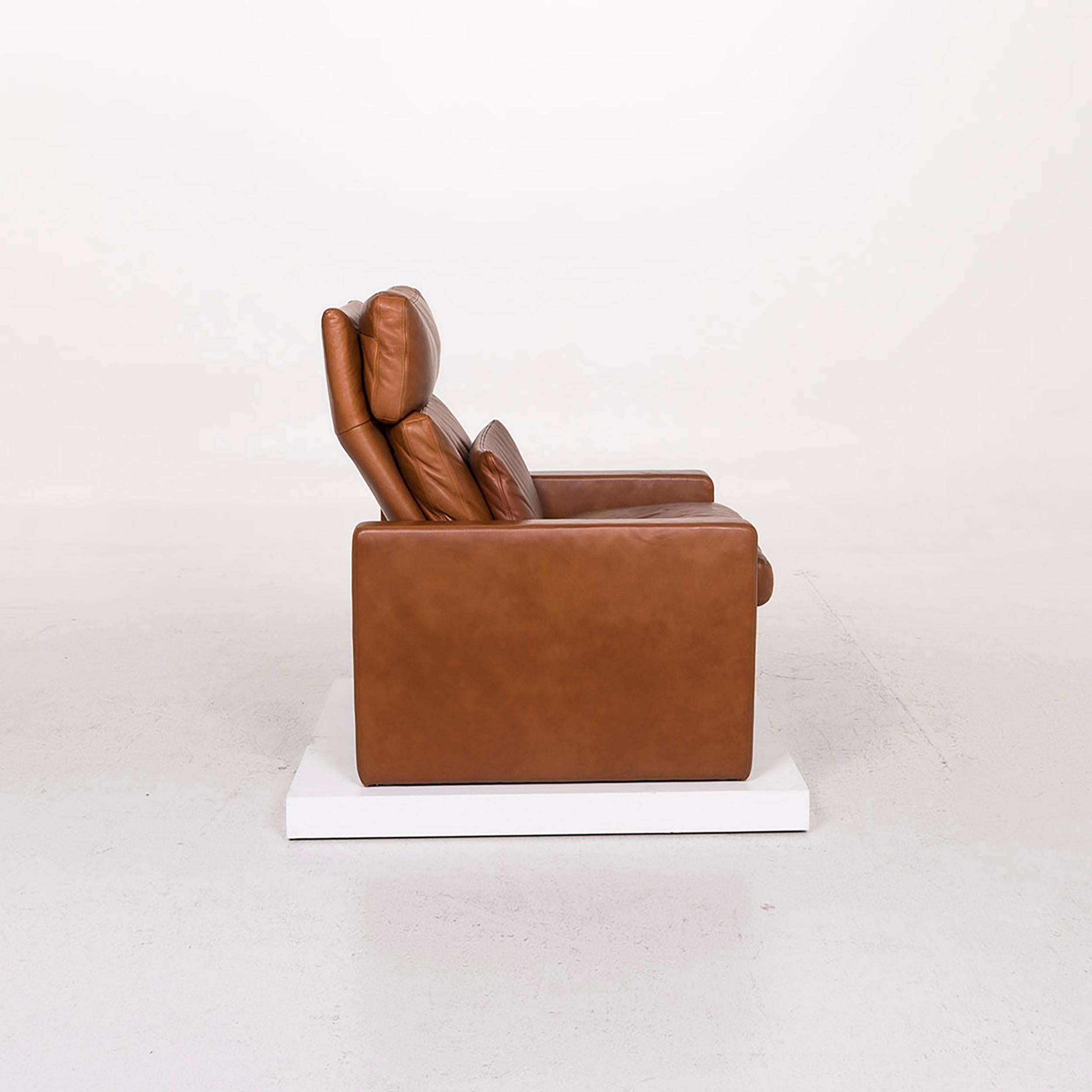 Erpo Leather Armchair Set Cognac Brown 1 Armchair 1 Stool 8