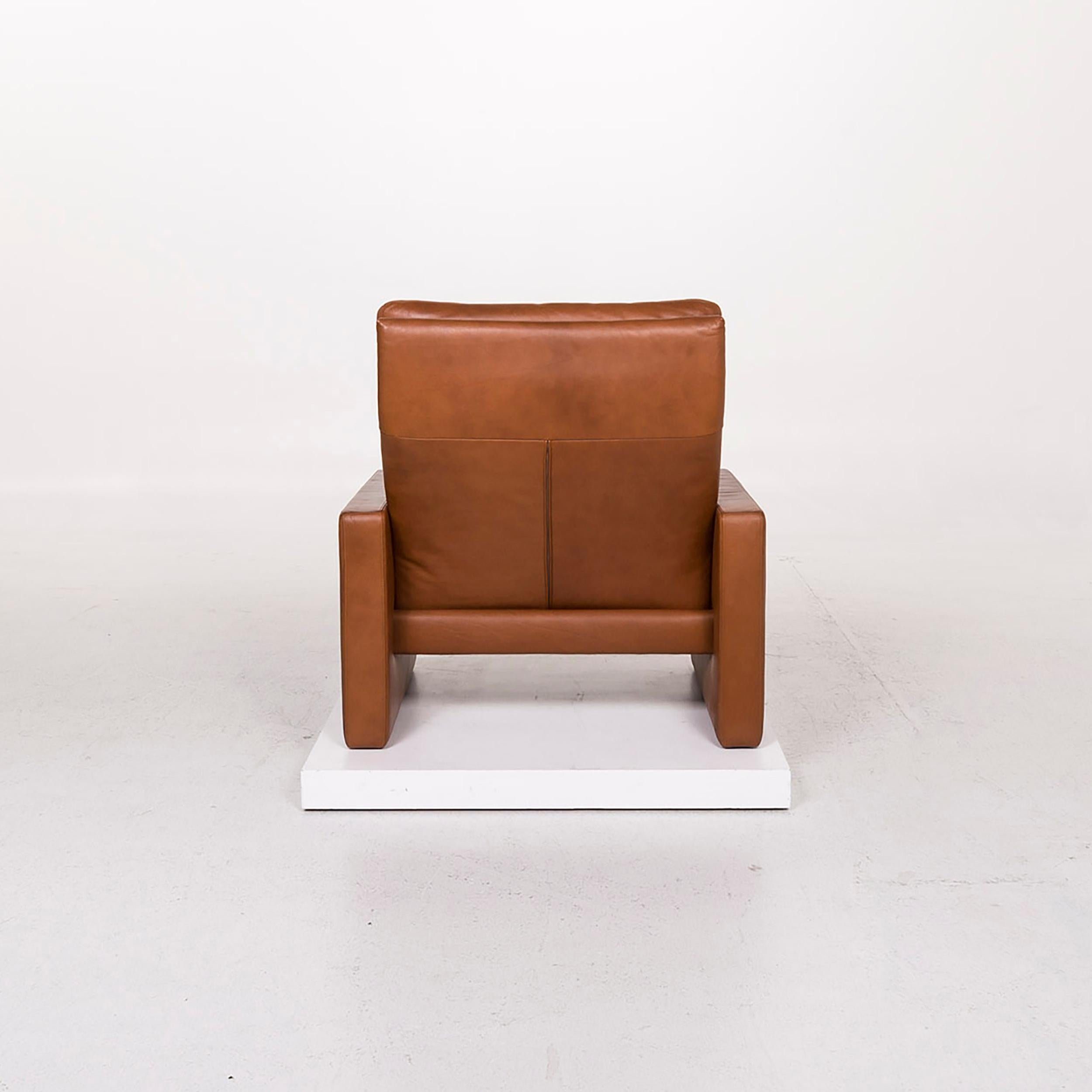 Erpo Leather Armchair Set Cognac Brown 1 Armchair 1 Stool 10