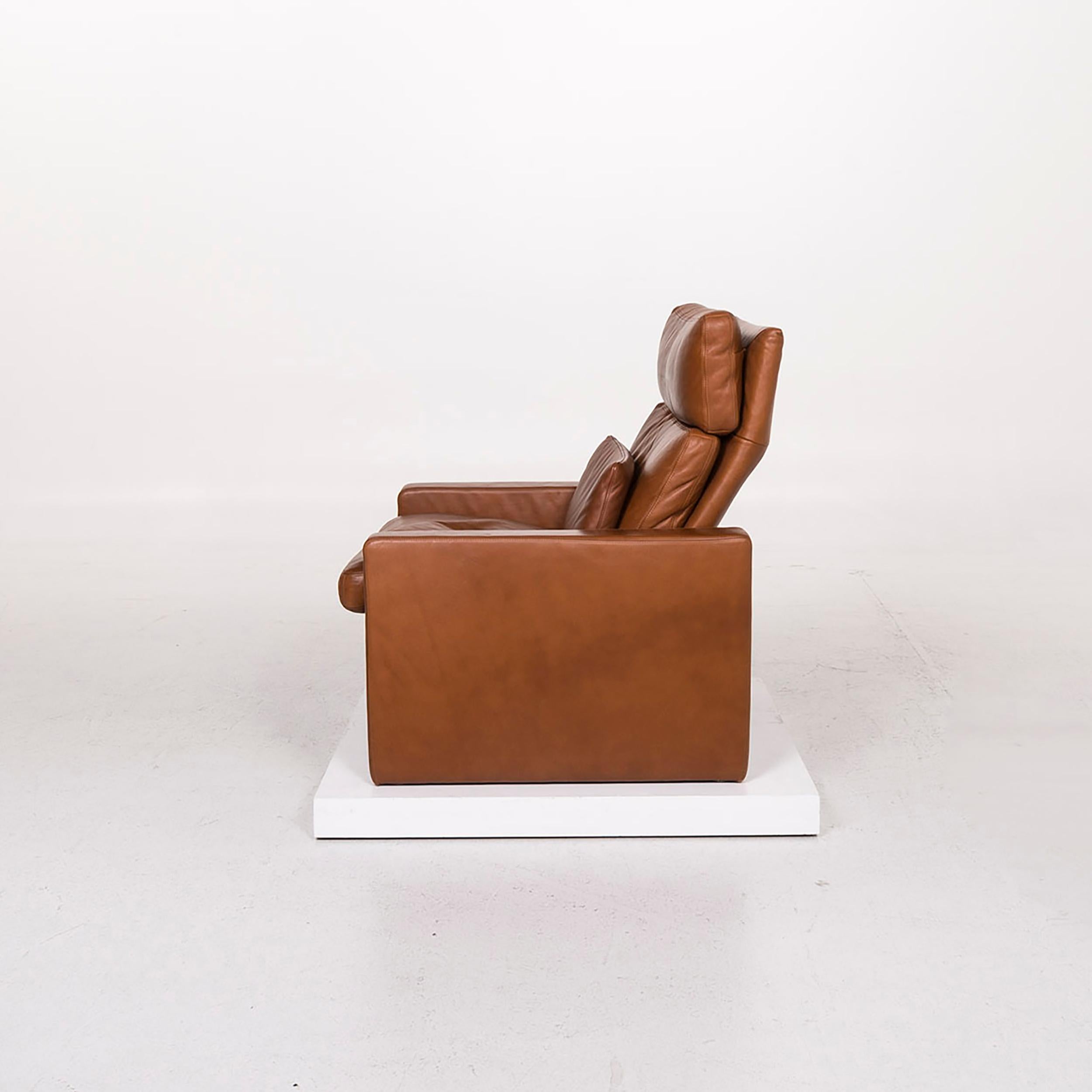Erpo Leather Armchair Set Cognac Brown 1 Armchair 1 Stool 11