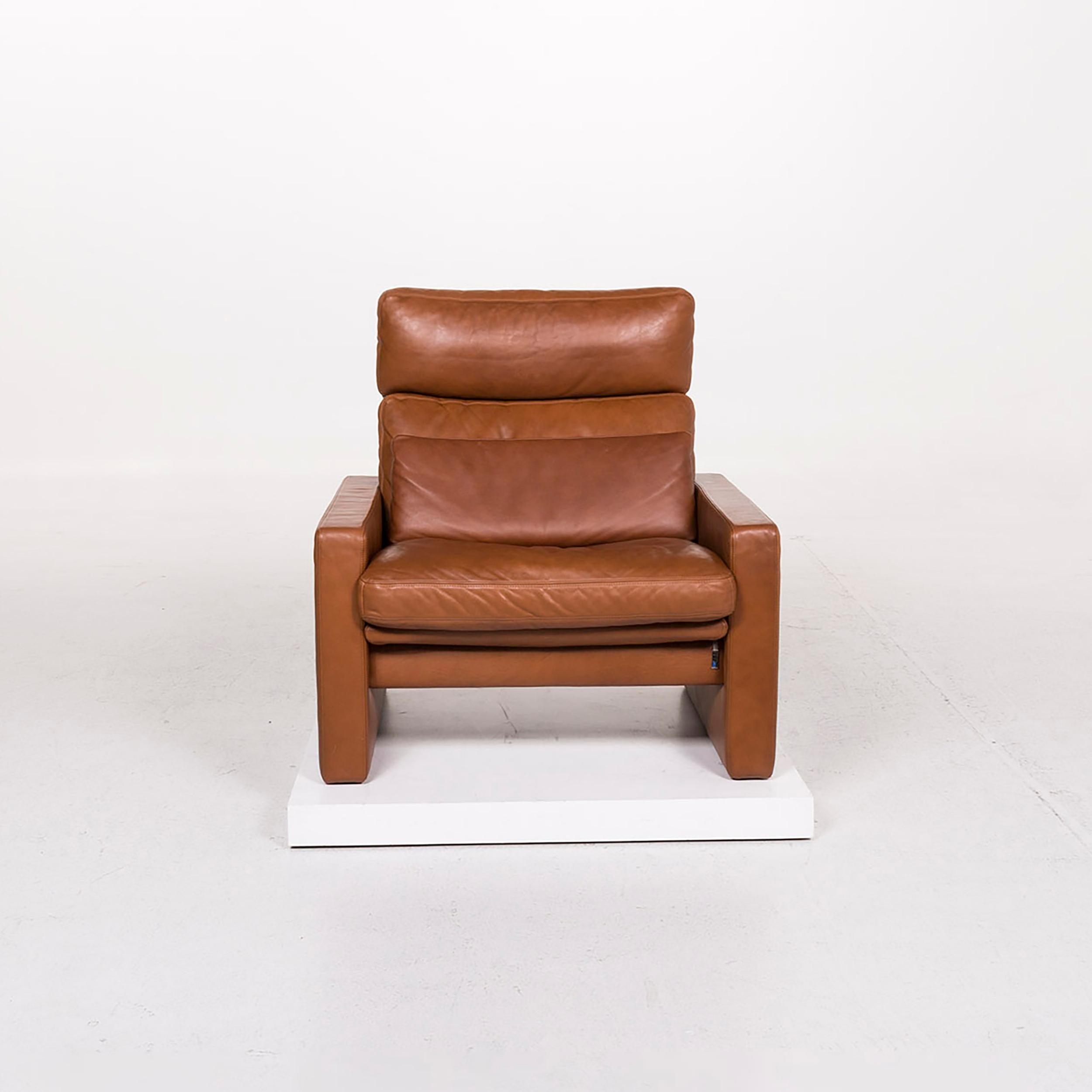 Erpo Leather Armchair Set Cognac Brown 1 Armchair 1 Stool 12