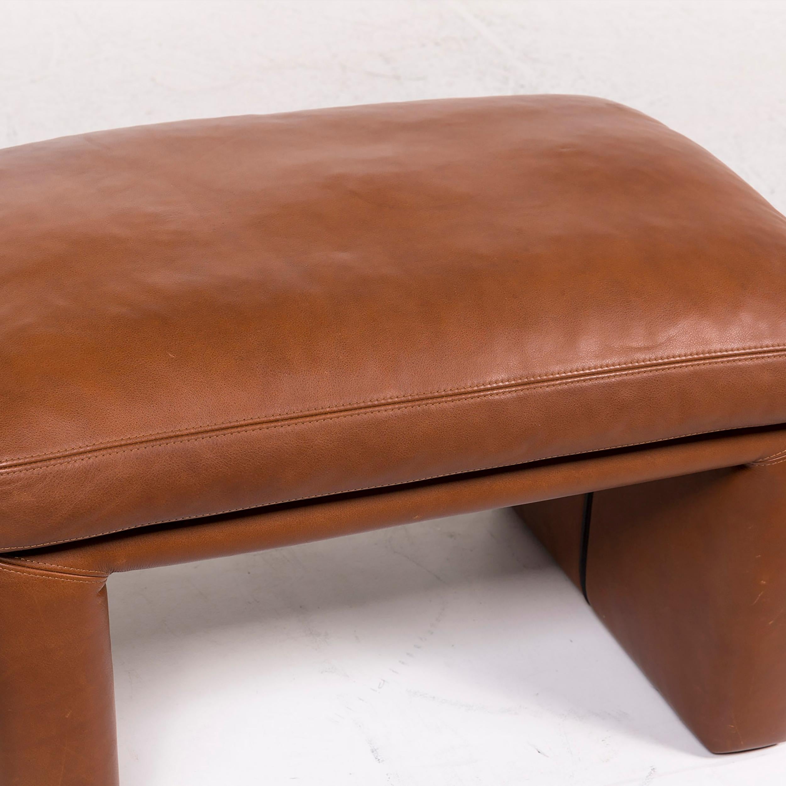 Modern Erpo Leather Armchair Set Cognac Brown 1 Armchair 1 Stool
