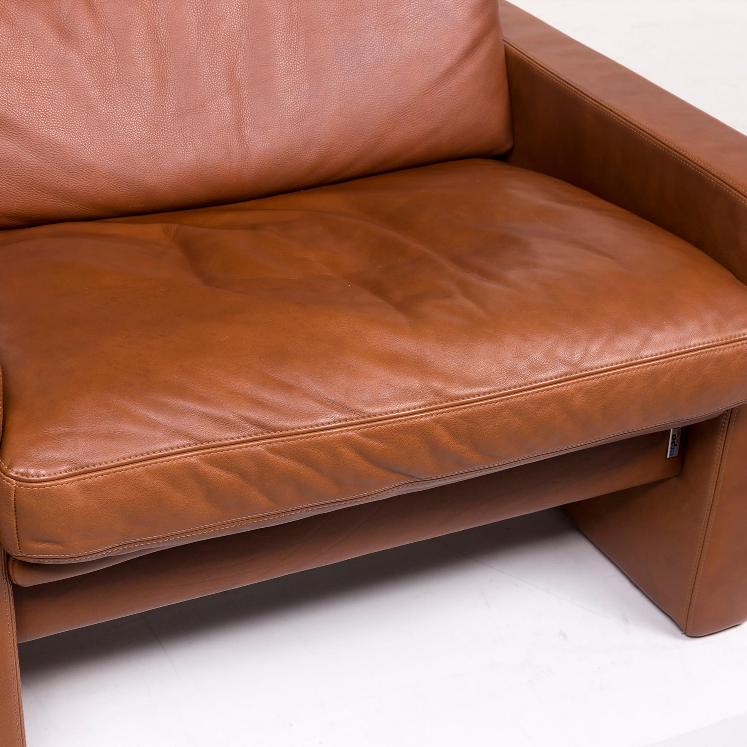 German Erpo Leather Armchair Set Cognac Brown 1 Armchair 1 Stool