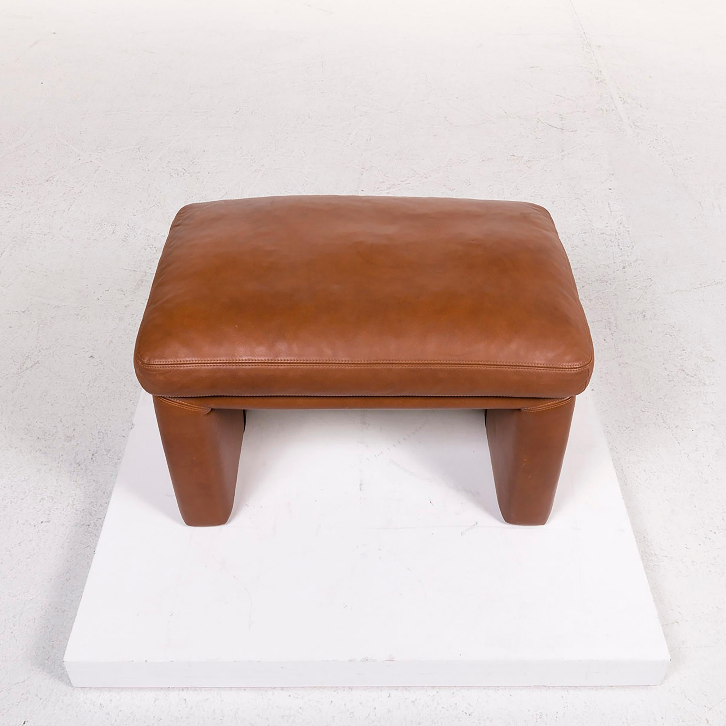Erpo Leather Armchair Set Cognac Brown 1 Armchair 1 Stool 3