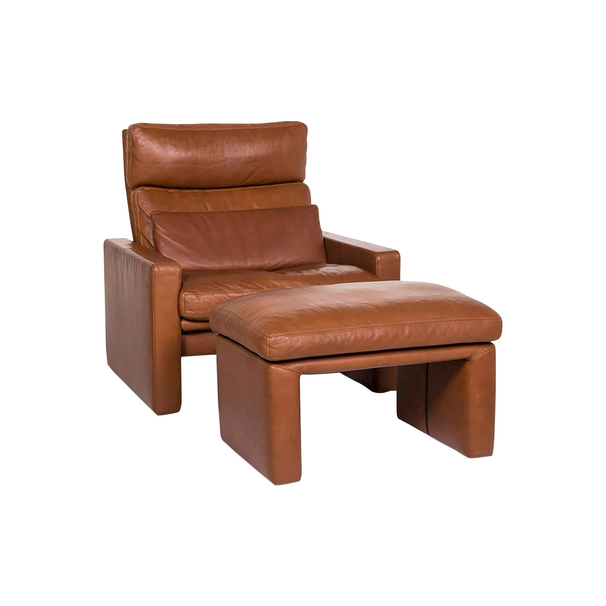 Erpo Leather Armchair Set Cognac Brown 1 Armchair 1 Stool