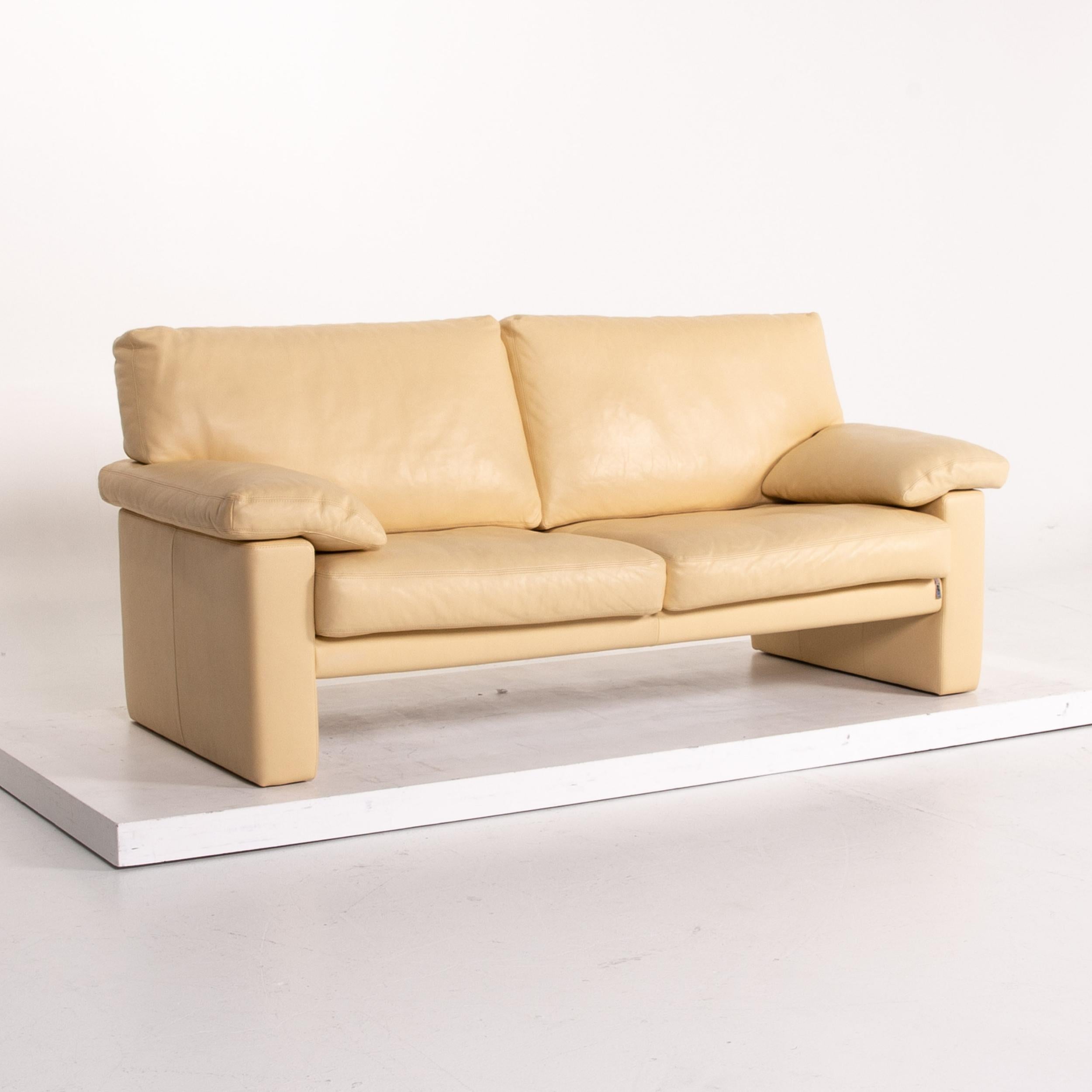 Contemporary Erpo Leather Sofa Beige Two-Seat Couch For Sale