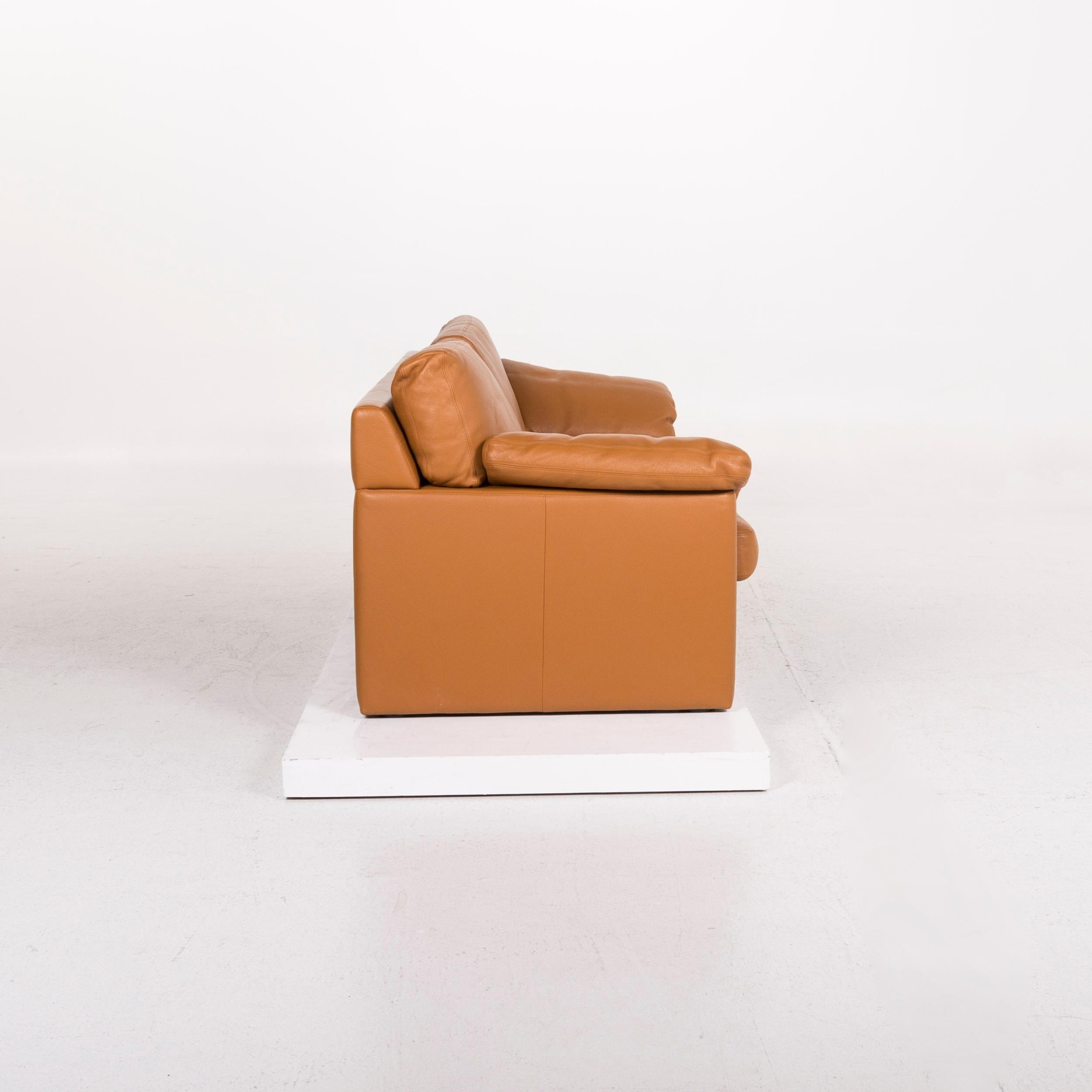 Contemporary Erpo Leather Sofa Cognac Brown Two-Seat Couch