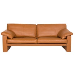 Erpo Leather Sofa Cognac Brown Two-Seat Couch