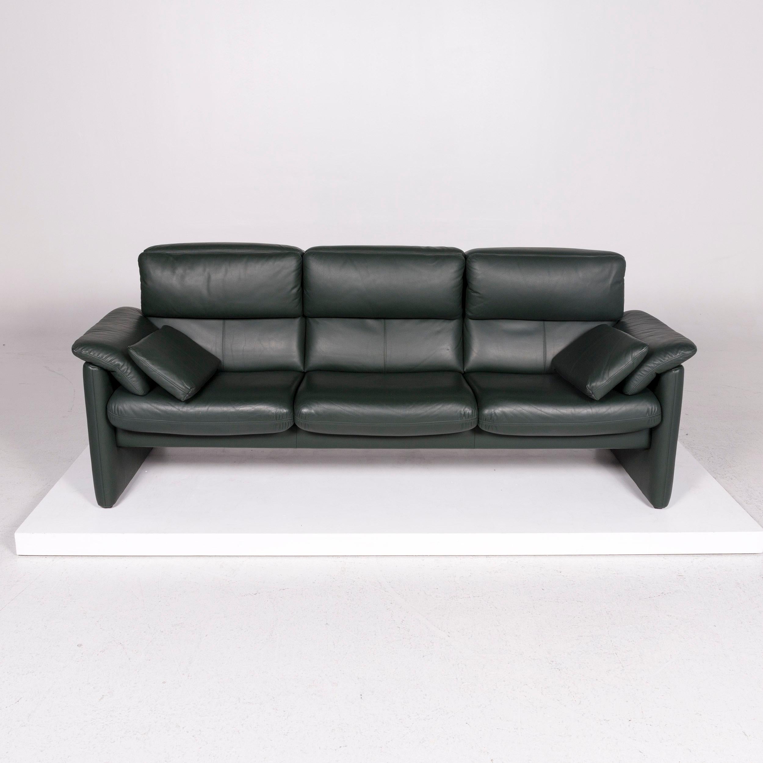 Erpo Leather Sofa Green Three-Seat Function Relax Function Couch In Good Condition For Sale In Cologne, DE