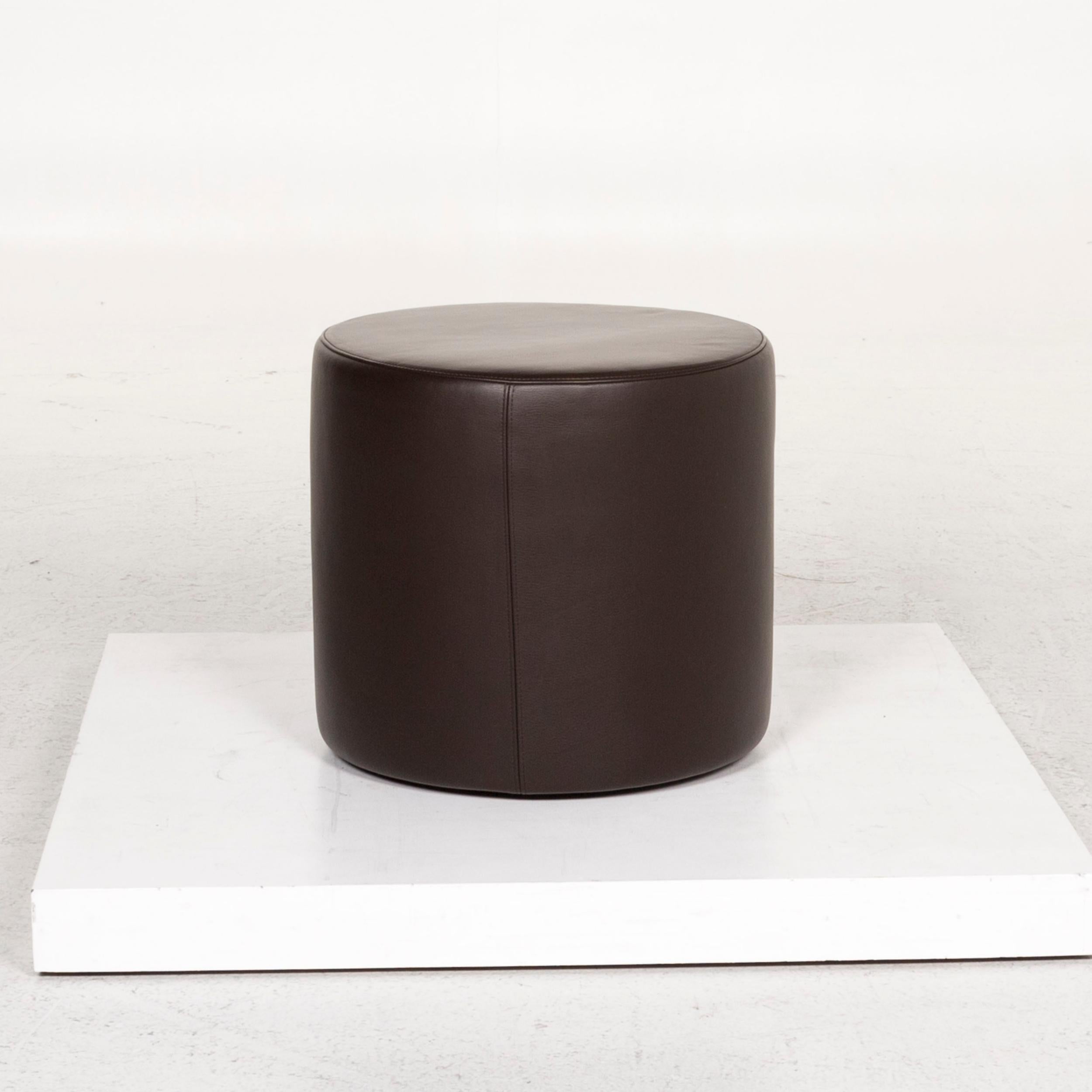 Contemporary Erpo Leather Stool Brown Round