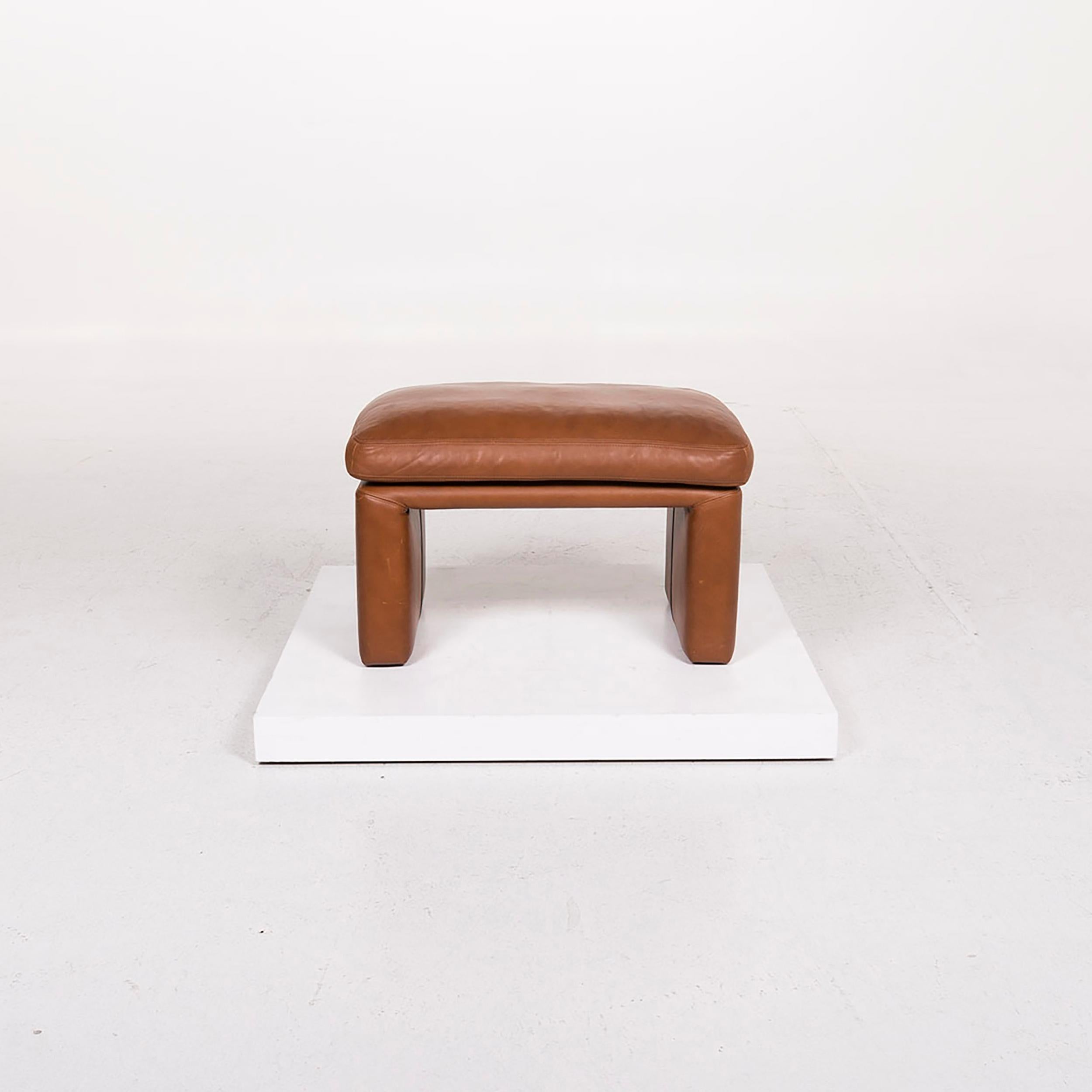 Contemporary Erpo Leather Stool Cognac Brown