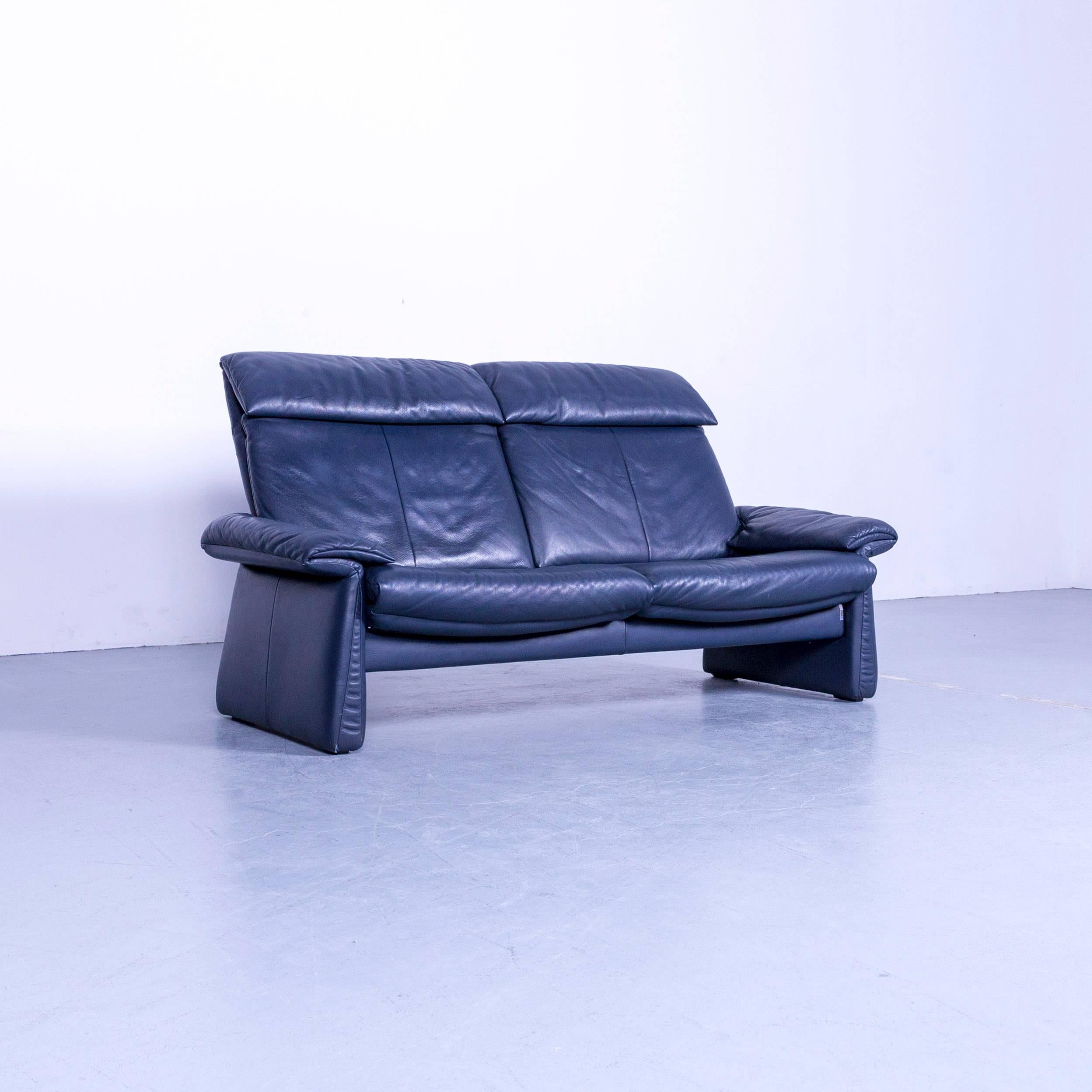 Erpo Lugano Leather Sofa Blue Two-Seat Couch In Good Condition In Cologne, DE