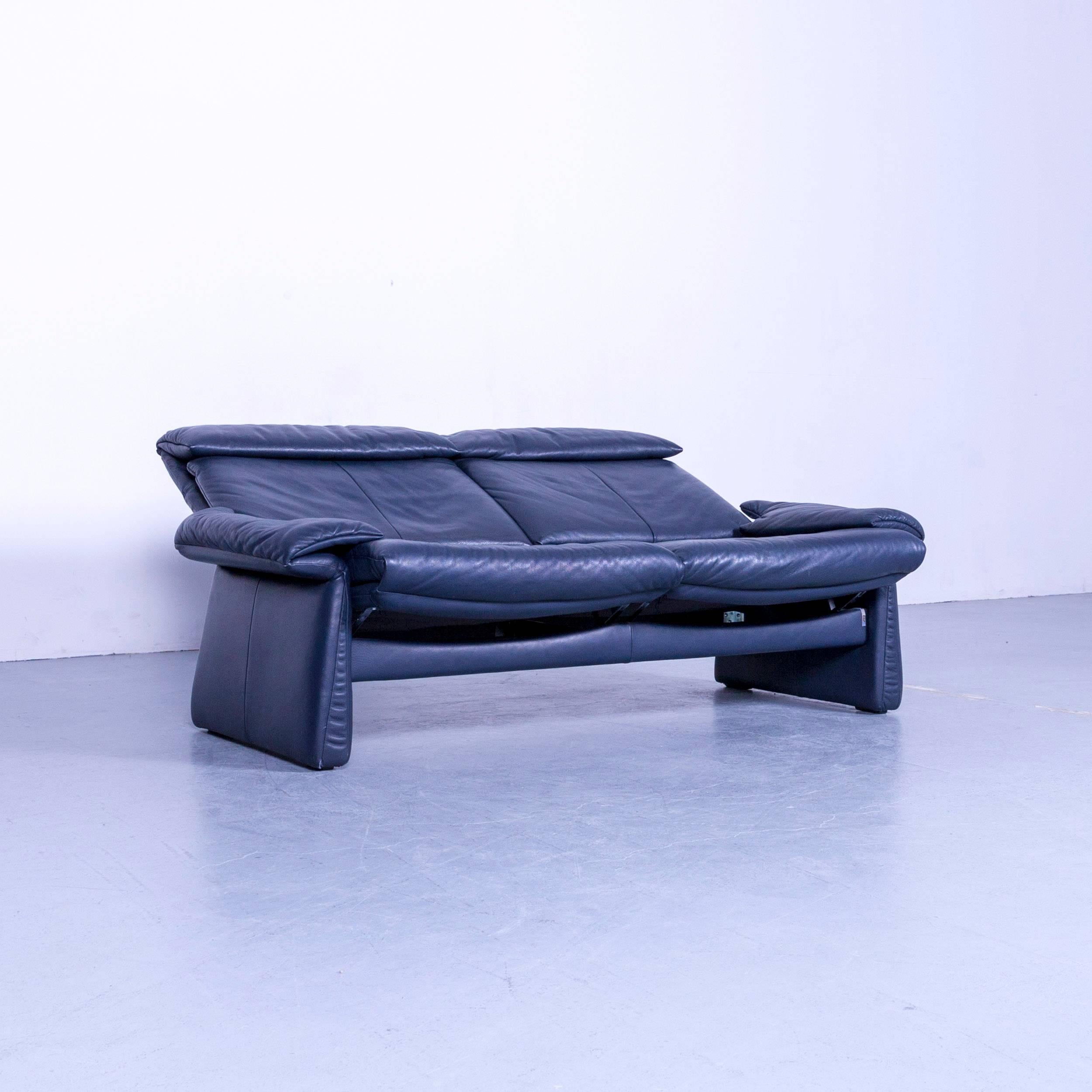 Contemporary Erpo Lugano Leather Sofa Blue Two-Seat Couch