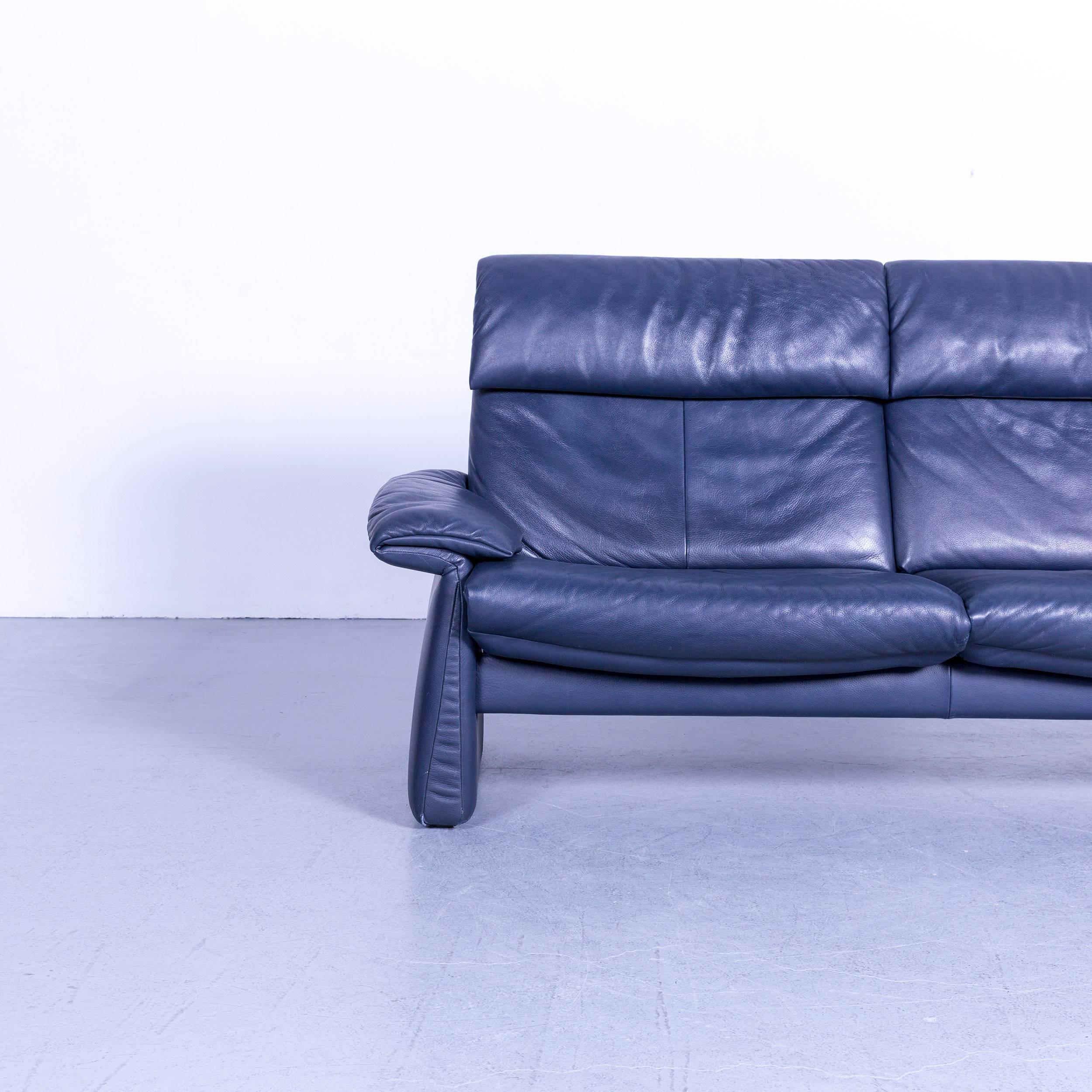 Erpo Lugano Leather Sofa Blue Two-Seat Couch 1