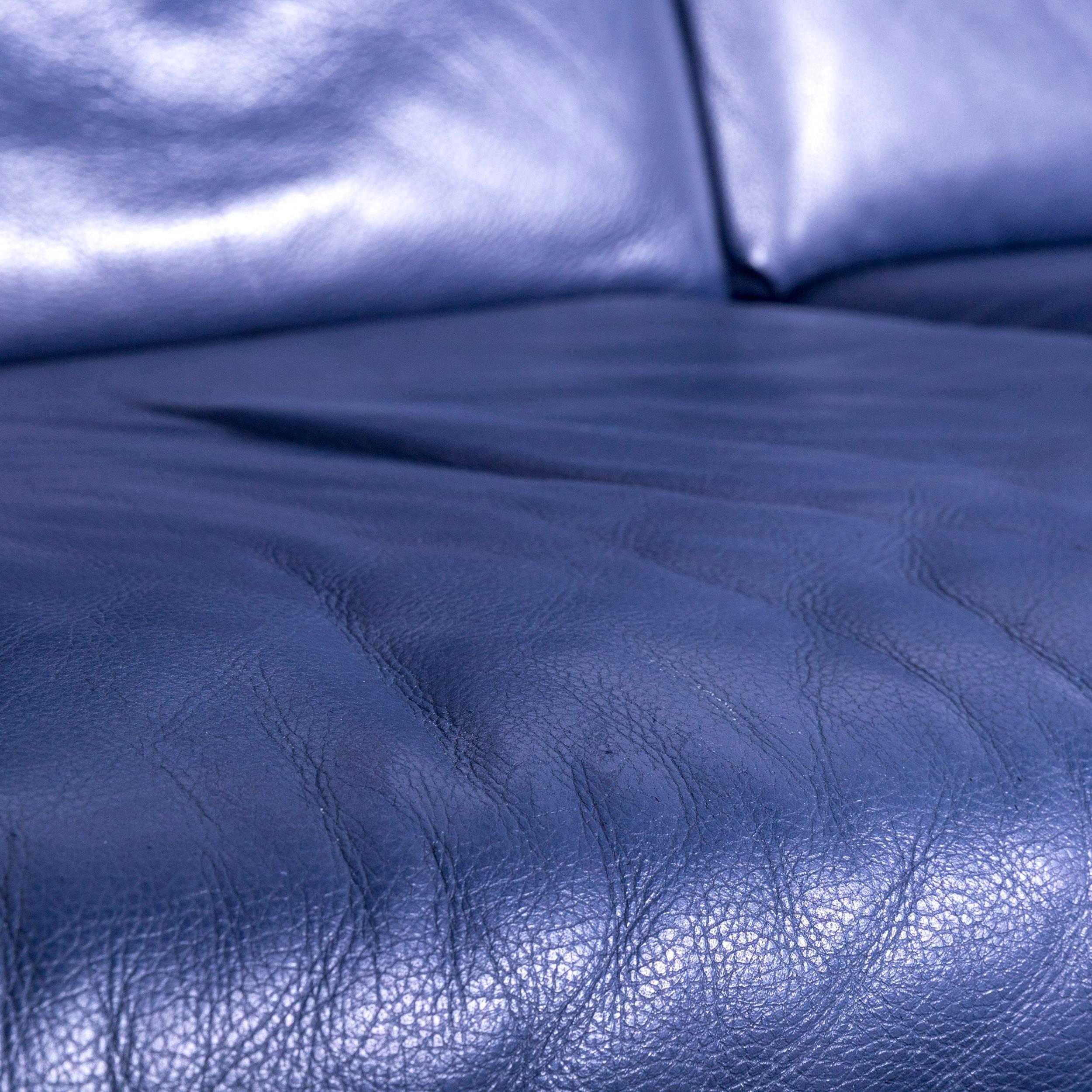 Erpo Lugano Leather Sofa Blue Two-Seat Couch 3