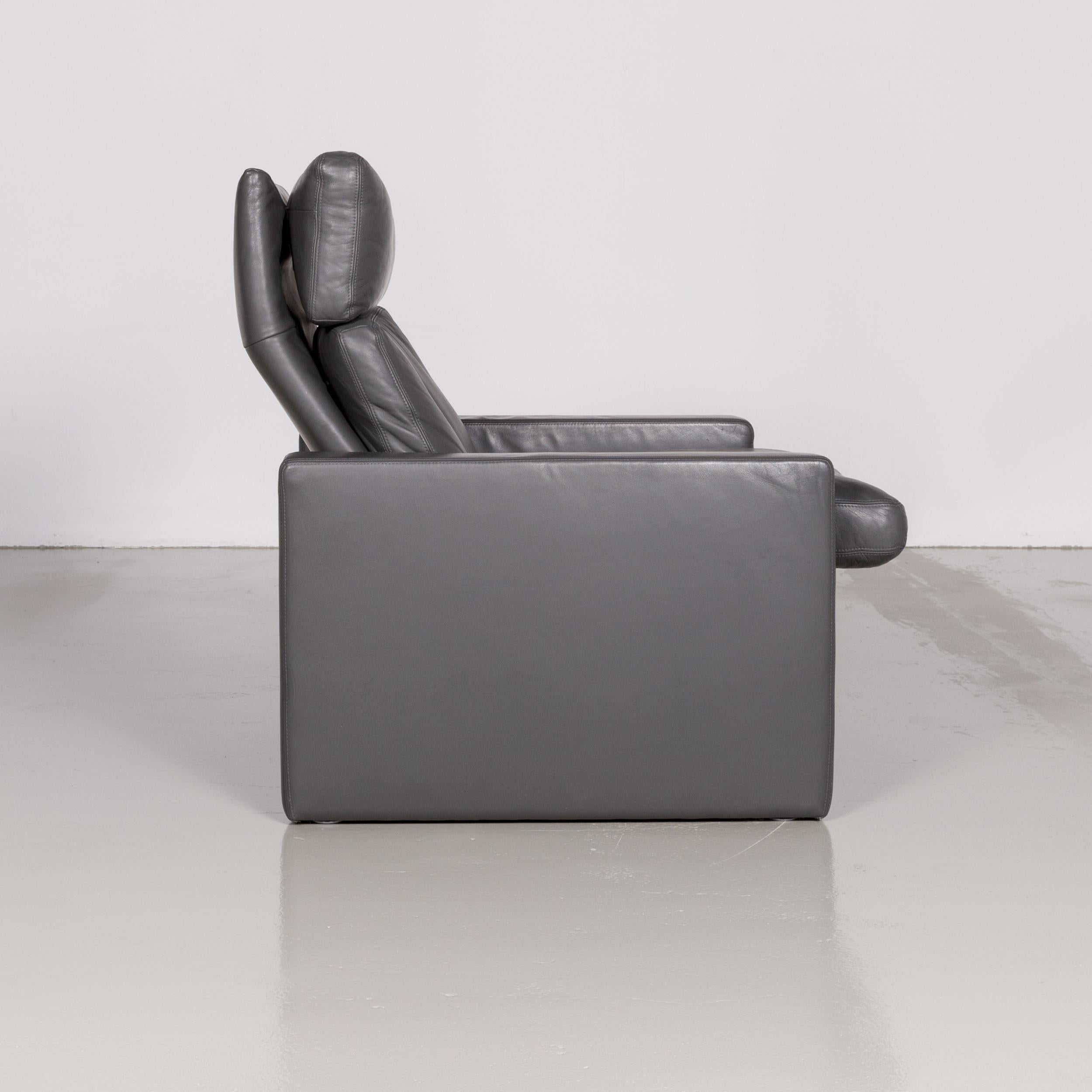 Contemporary Erpo Manhattan Designer Leather Armchair Anthracite Gray Genuine Leather For Sale