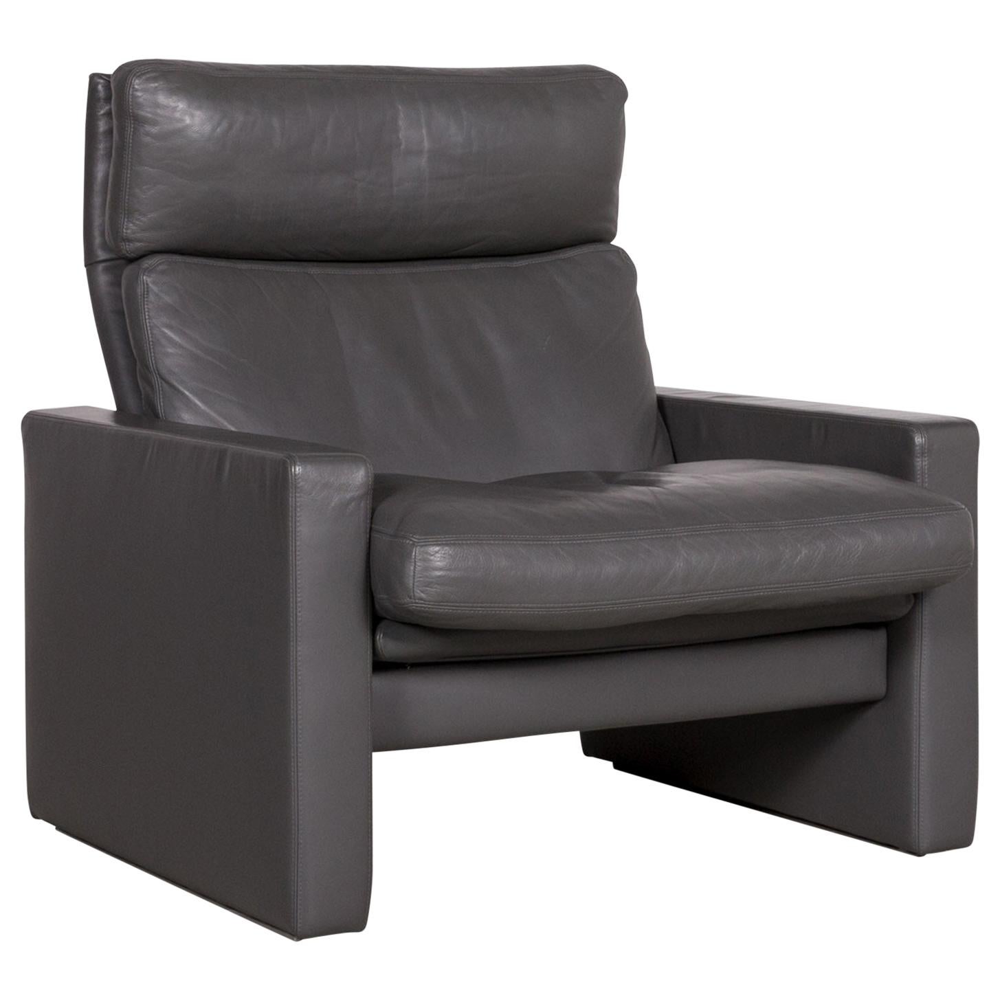 Erpo Manhattan Designer Leather Armchair Anthracite Gray Genuine Leather For Sale