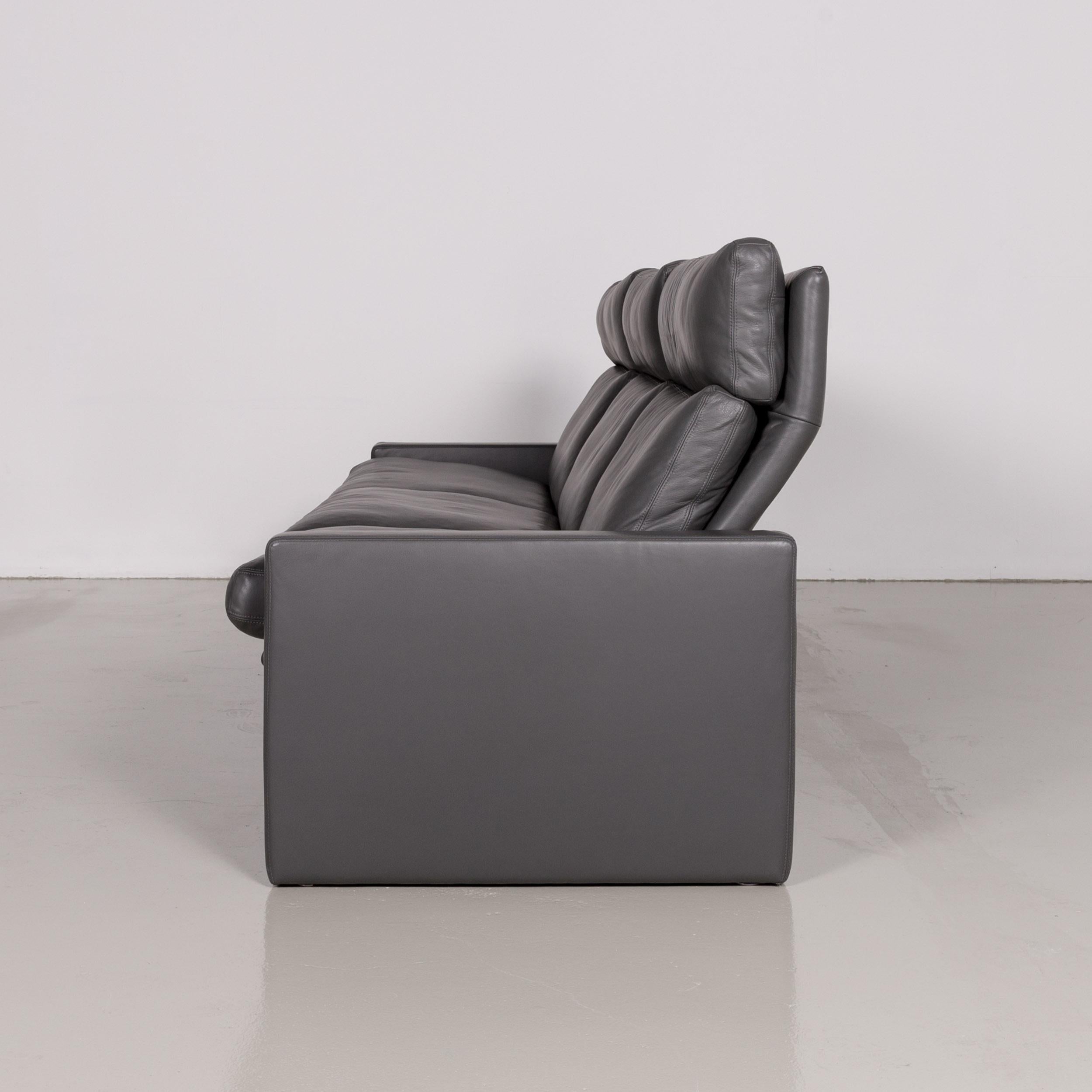 Erpo Manhattan Designer Leather Sofa in Anthracite Grey Three-Seat Couch 4