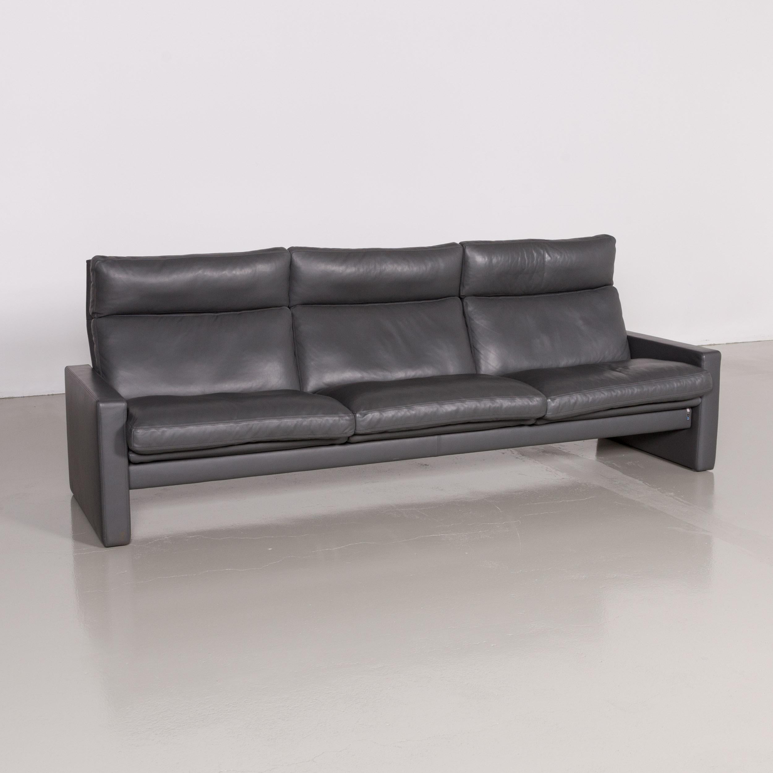 Erpo Manhattan designer leather sofa in anthracite grey three-seat couch.