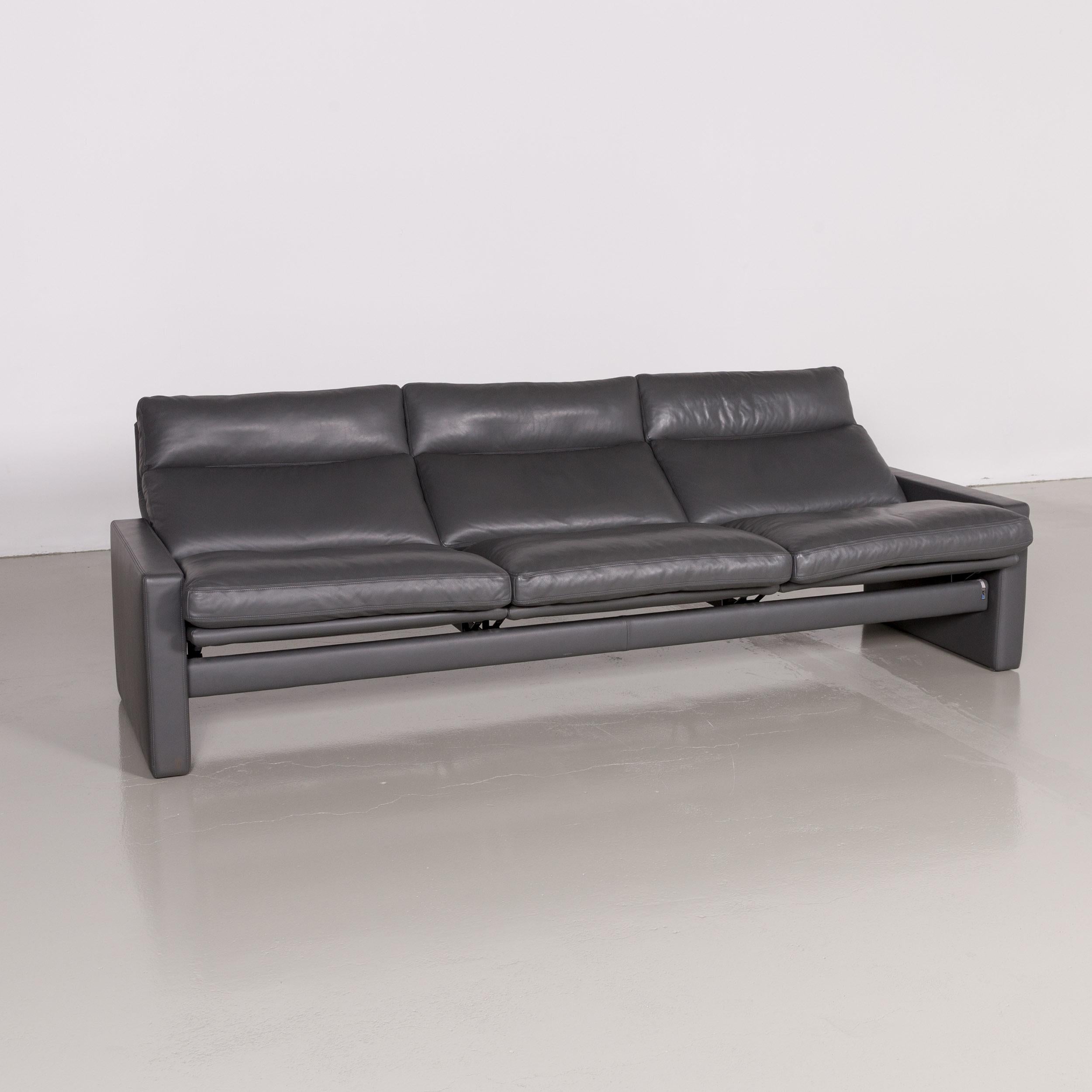 Modern Erpo Manhattan Designer Leather Sofa in Anthracite Grey Three-Seat Couch