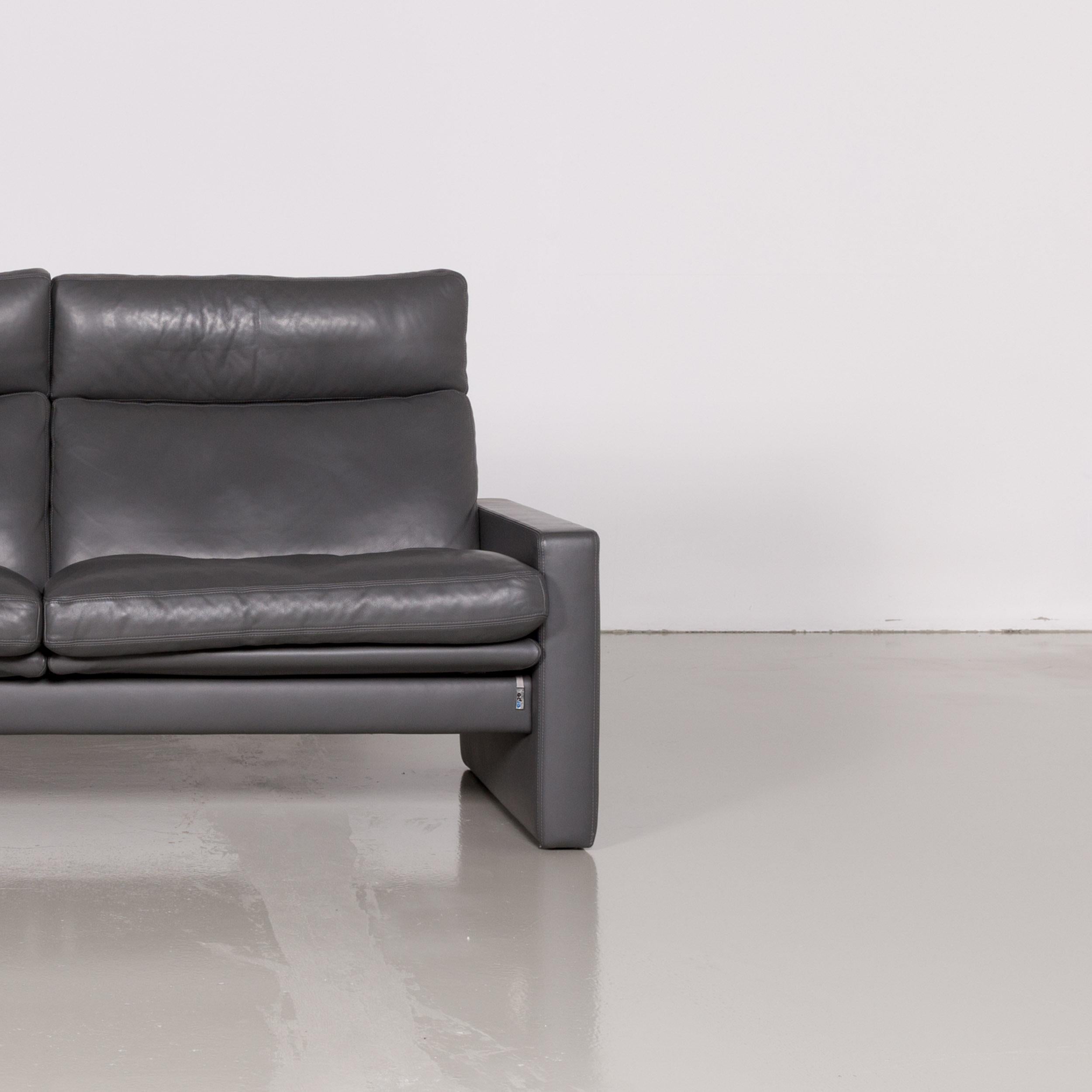 Erpo Manhattan Designer Leather Sofa in Anthracite Grey Three-Seat Couch In Good Condition In Cologne, DE