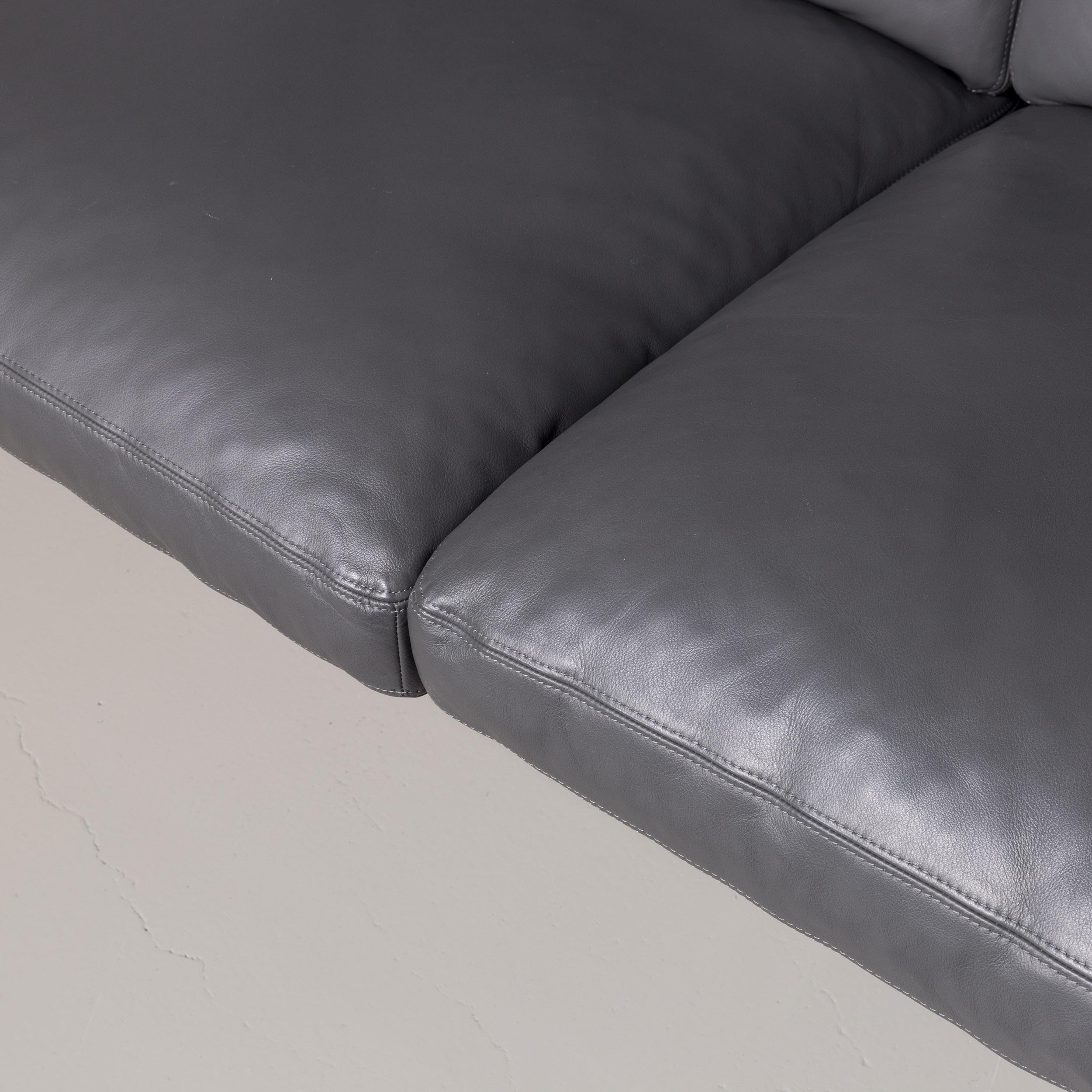 Contemporary Erpo Manhattan Designer Leather Sofa in Anthracite Grey Three-Seat Couch
