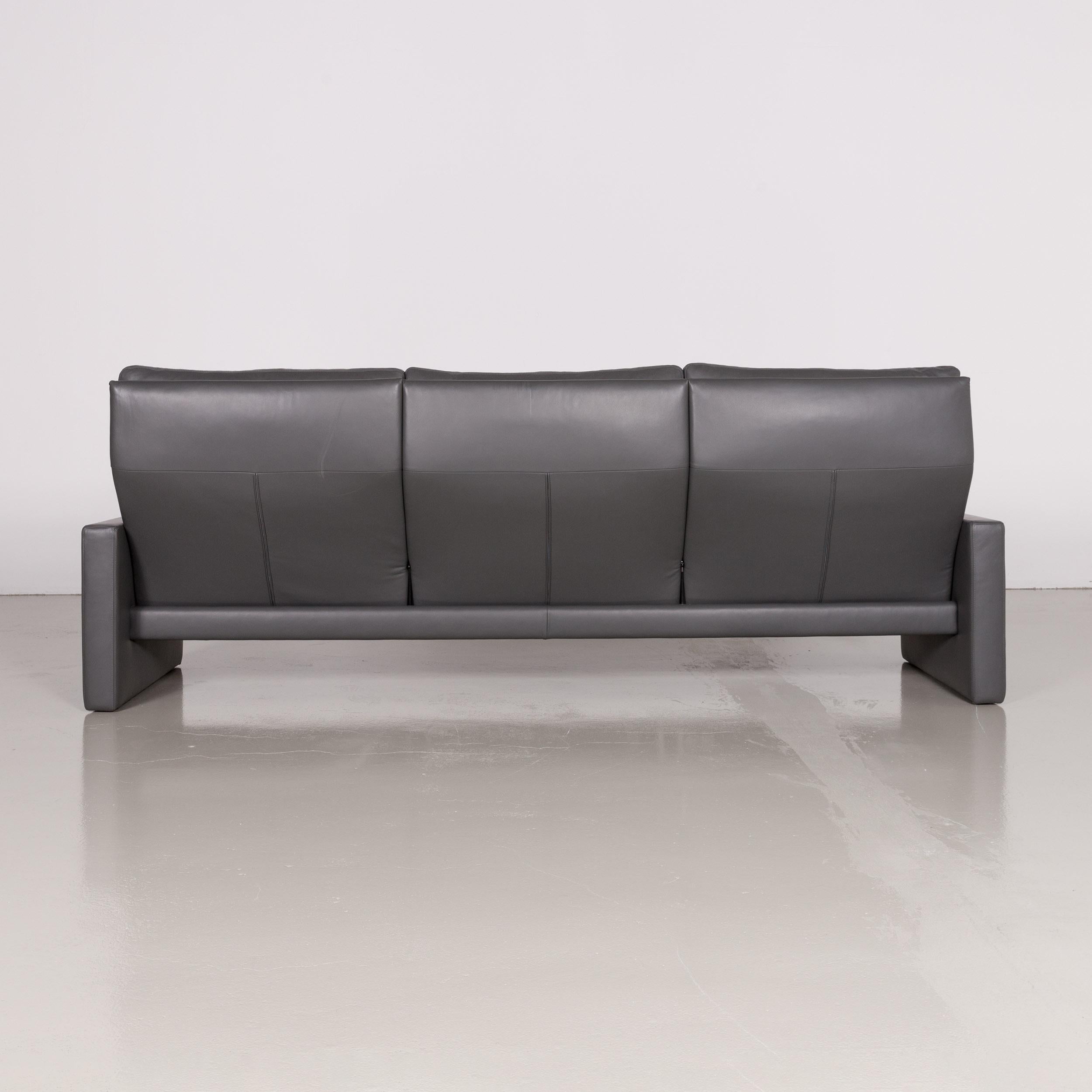 Erpo Manhattan Designer Leather Sofa in Anthracite Grey Three-Seat Couch 3