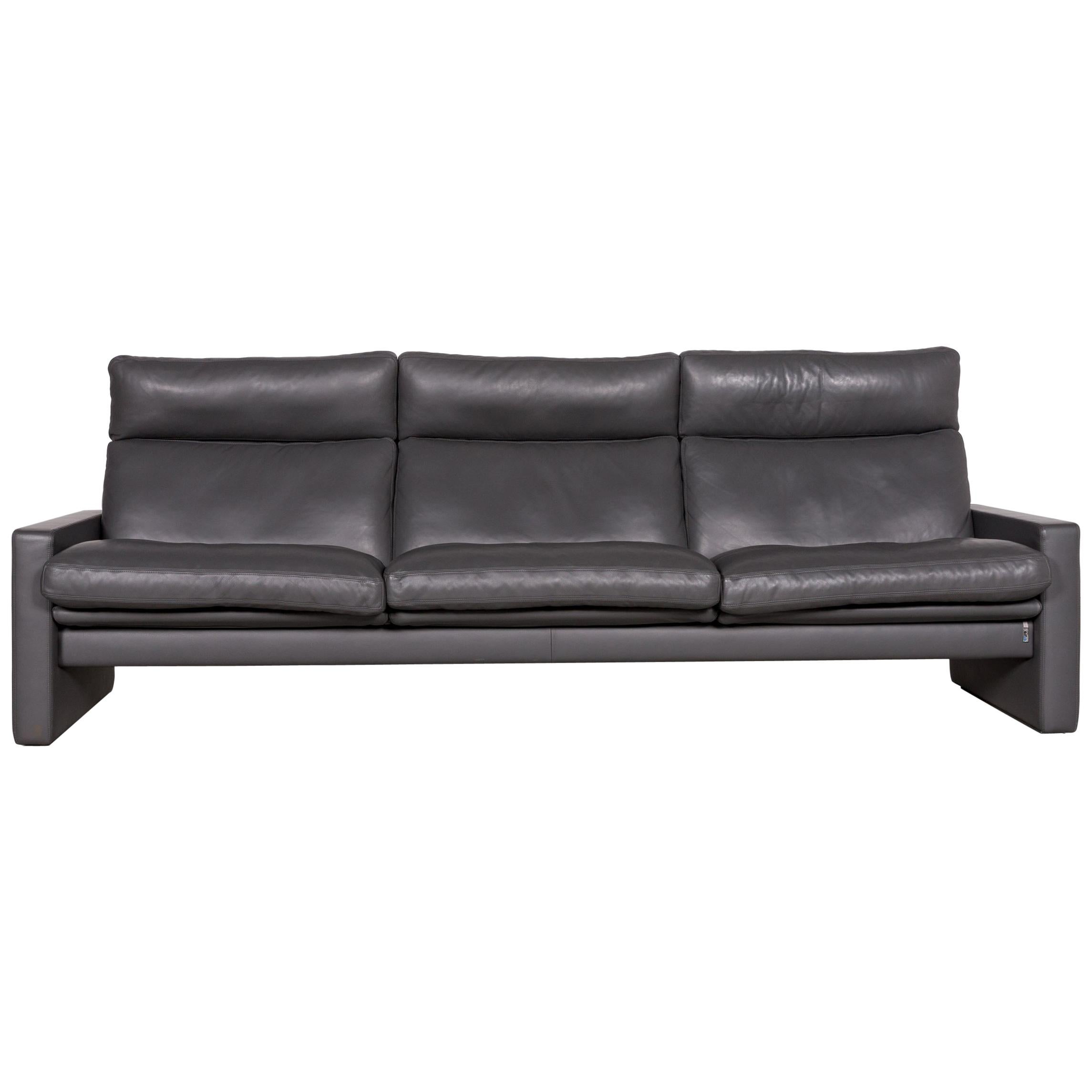 Erpo Manhattan Designer Leather Sofa in Anthracite Grey Three-Seat Couch