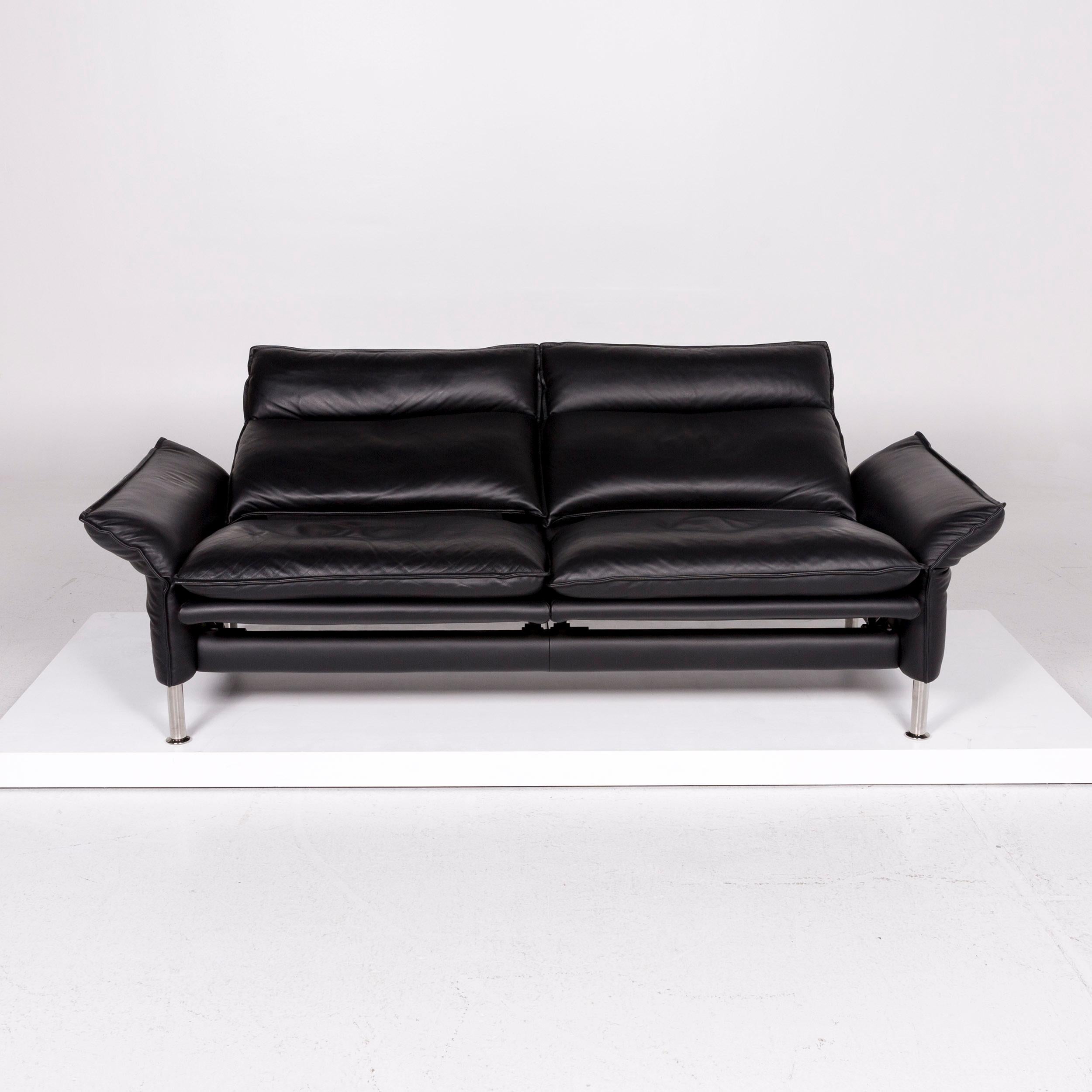 Modern Erpo Porto Leather Sofa Black Two-Seat Relax Function Couch