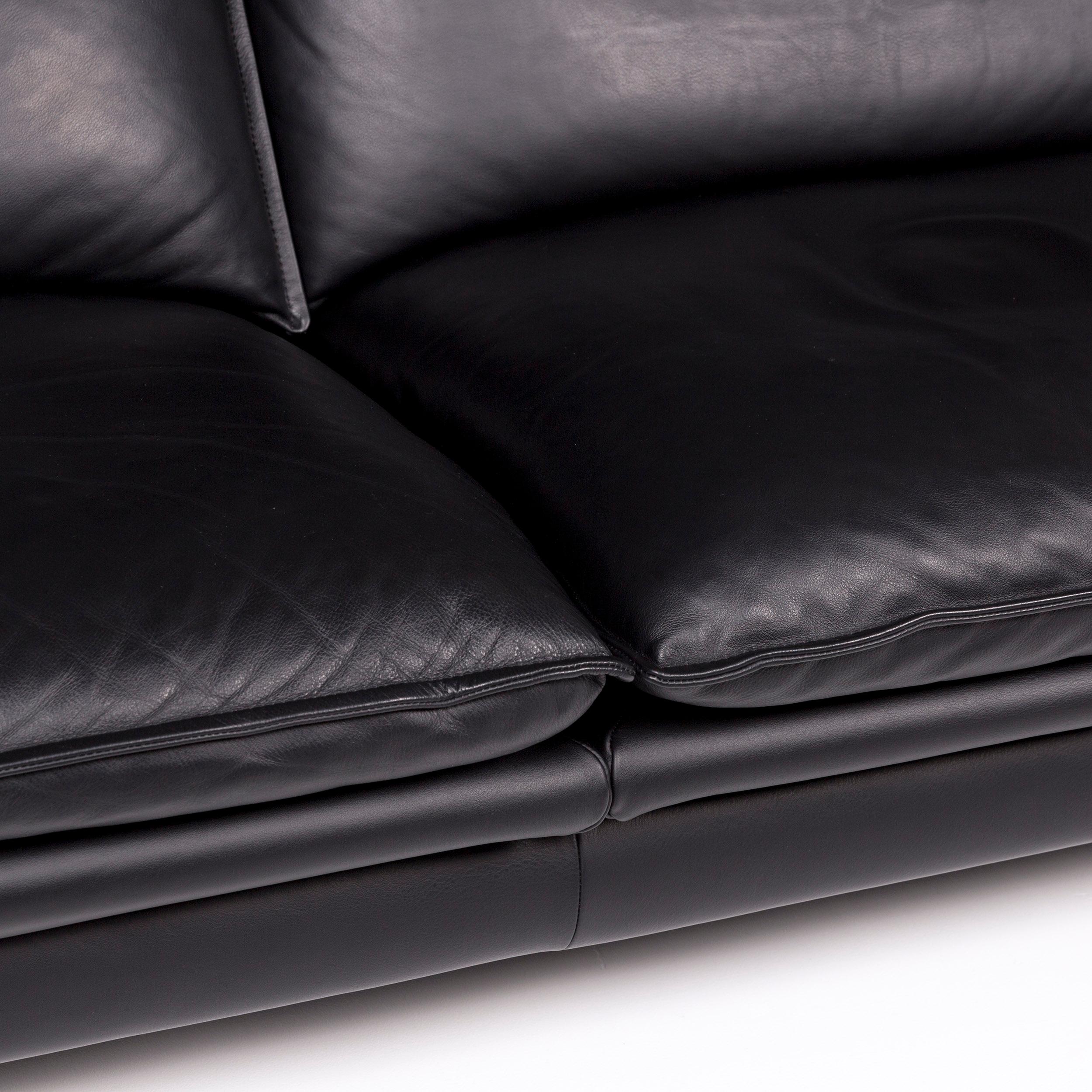German Erpo Porto Leather Sofa Black Two-Seat Relax Function Couch