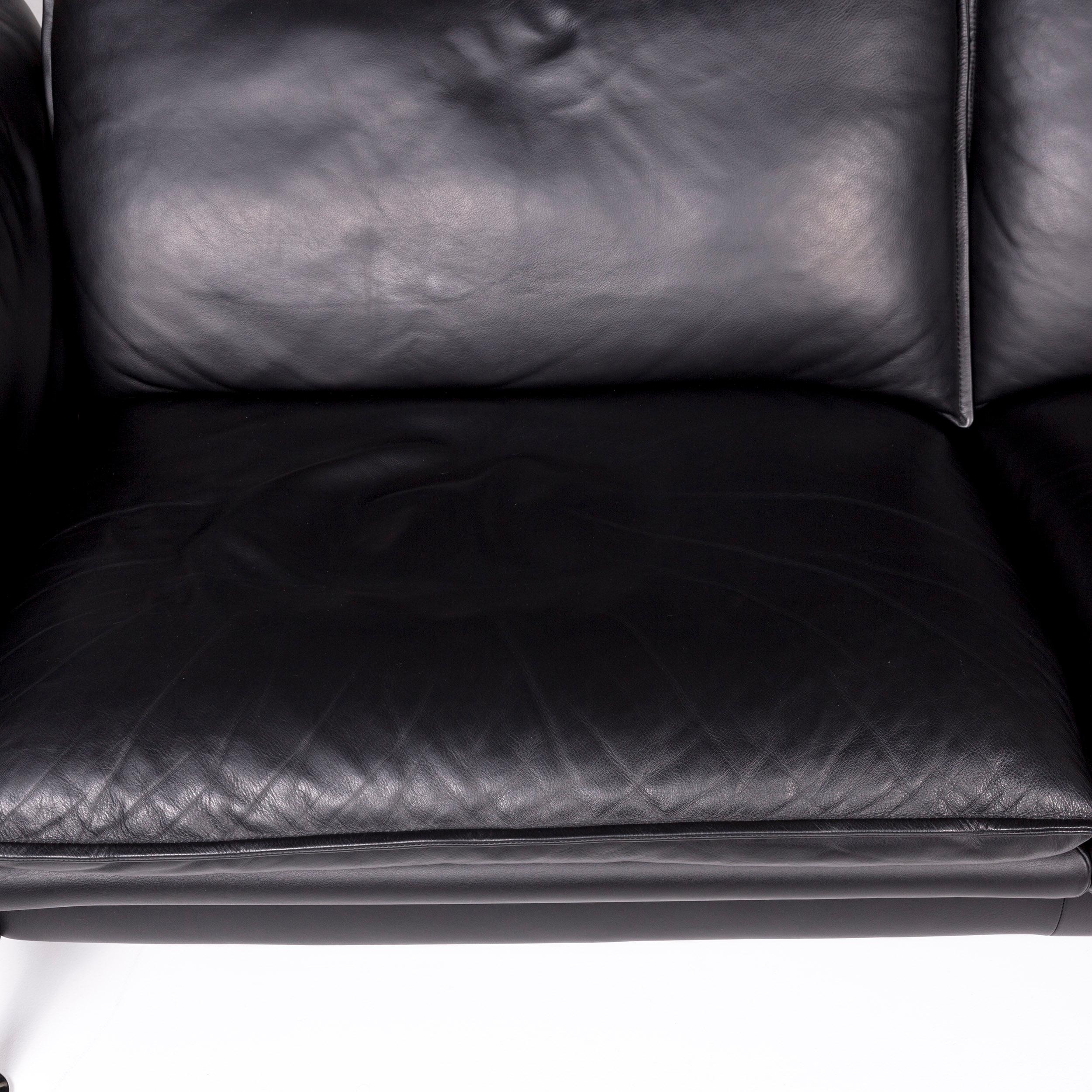 Erpo Porto Leather Sofa Black Two-Seat Relax Function Couch In Good Condition In Cologne, DE