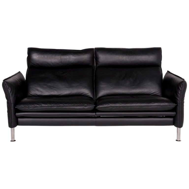 Noordoosten Een goede vriend kolonie Erpo Porto Leather Sofa Black Two-Seat Relax Function Couch at 1stDibs