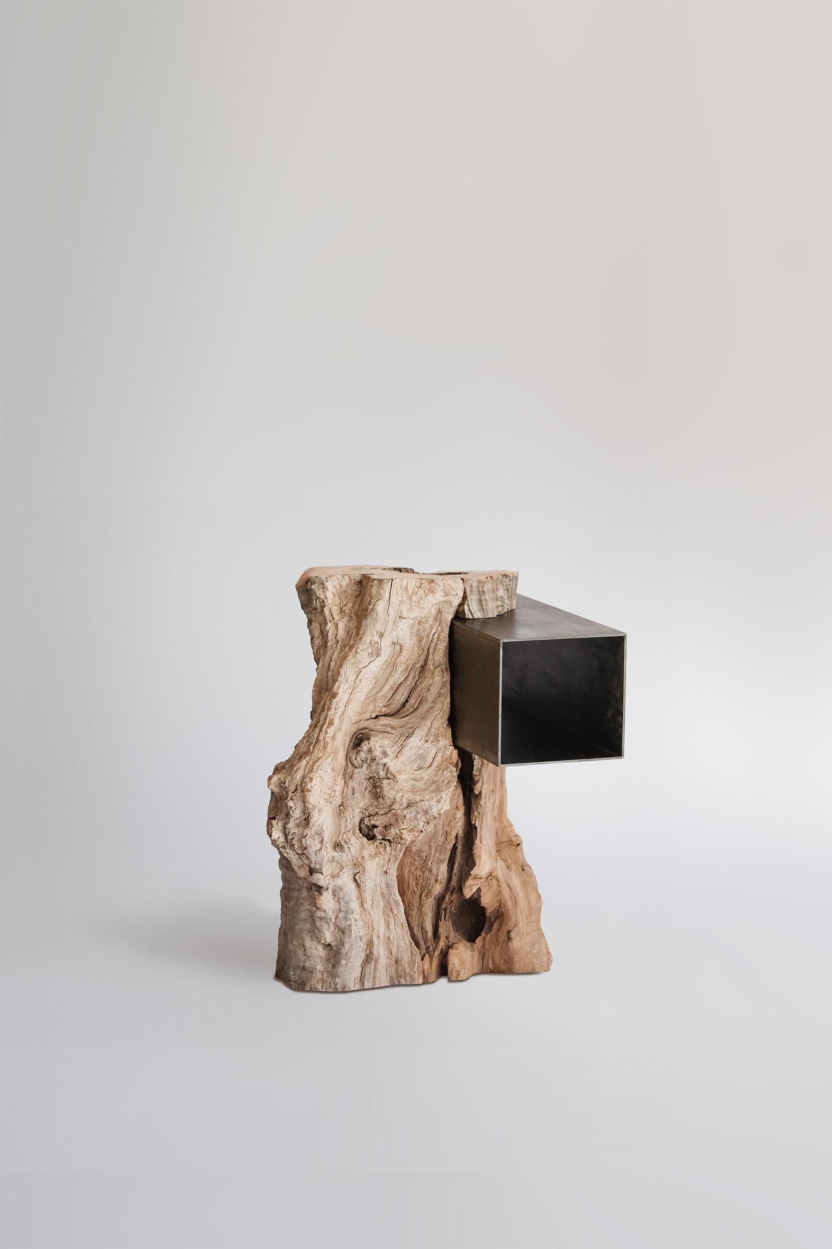 Espagnol Erra Side Olive wood and Cantilever Metal Table by  Adriane Escarfullery en vente
